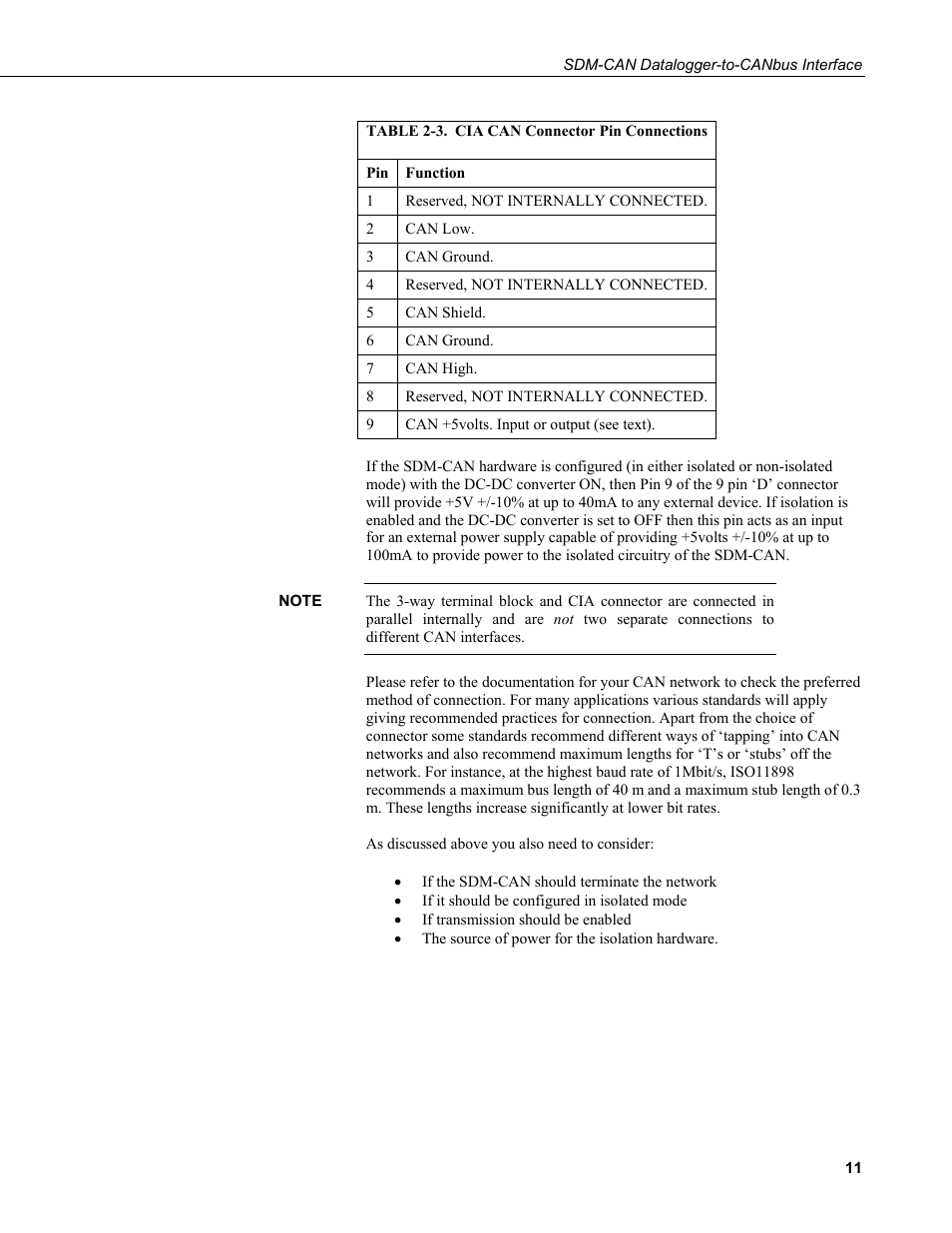 3. cia can connector pin connections | Campbell Scientific SDM-CAN Datalogger to CANbus Interface User Manual | Page 19 / 76