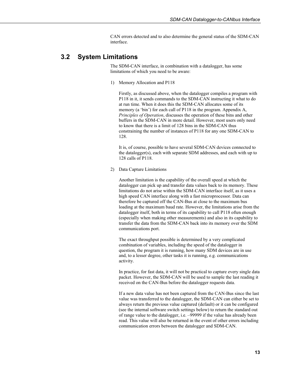 2 system limitations, System limitations | Campbell Scientific SDM-CAN Datalogger to CANbus Interface User Manual | Page 21 / 76