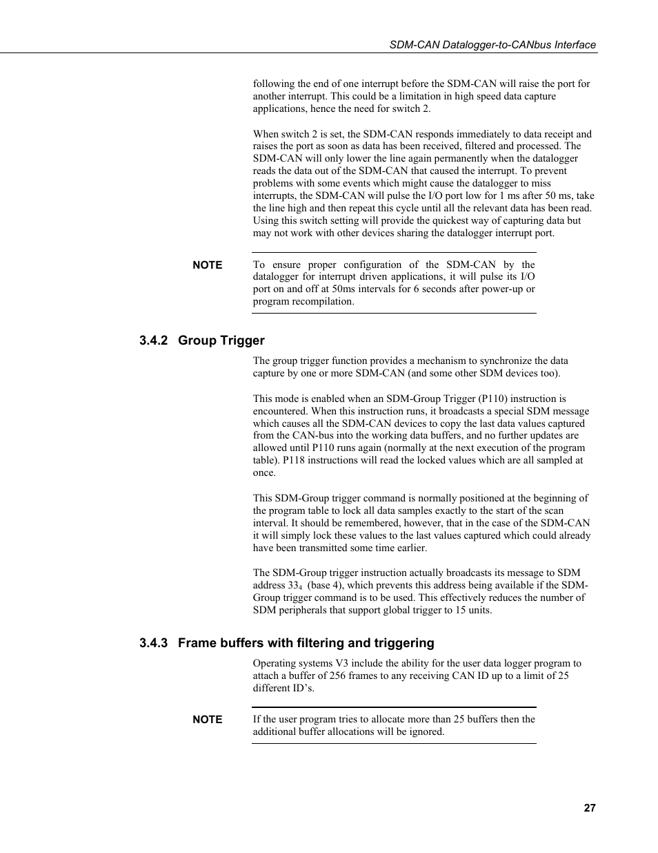 2 group trigger, 3 frame buffers with filtering and triggering, Group trigger | Frame buffers with filtering and triggering | Campbell Scientific SDM-CAN Datalogger to CANbus Interface User Manual | Page 35 / 76