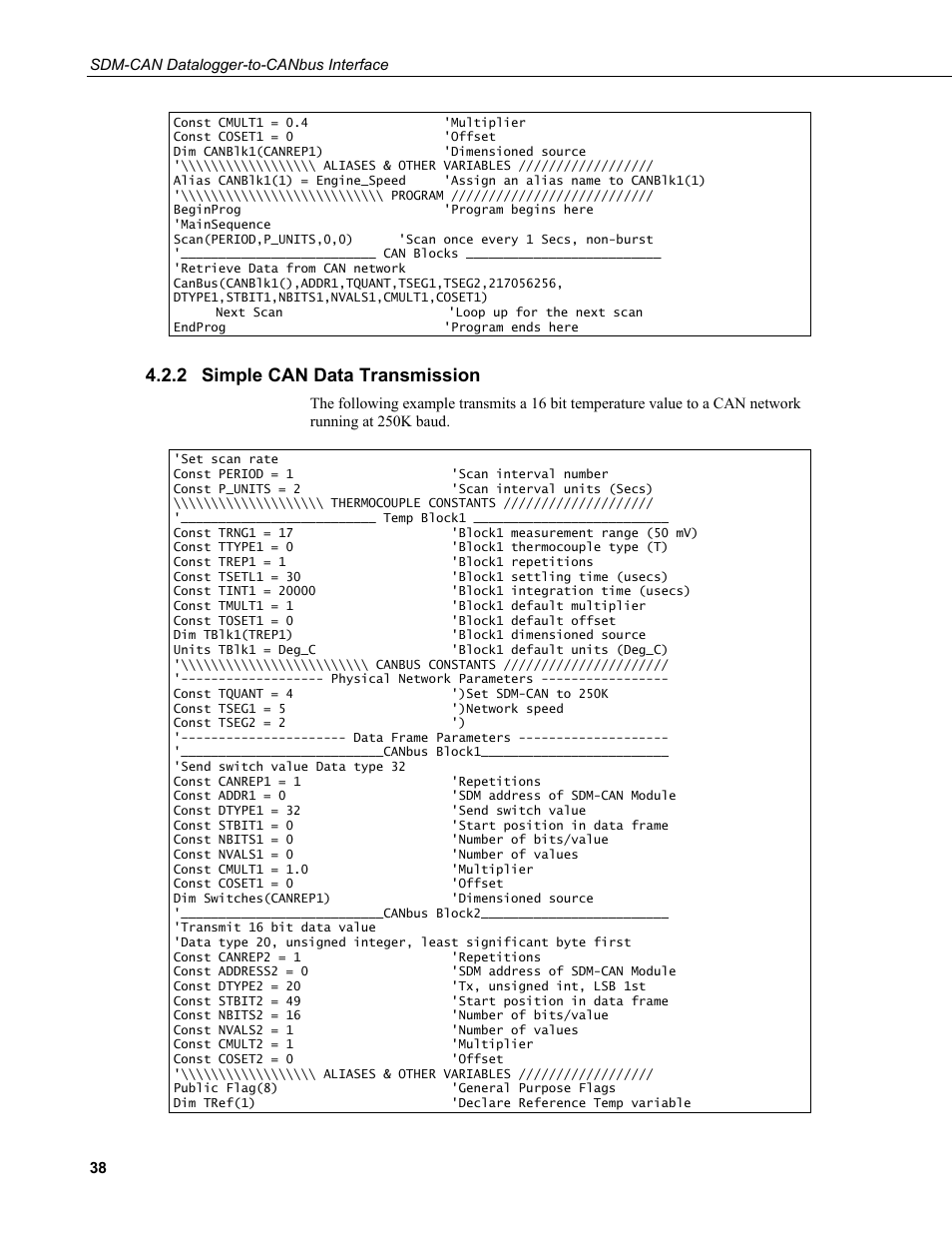 2 simple can data transmission, Simple can data transmission | Campbell Scientific SDM-CAN Datalogger to CANbus Interface User Manual | Page 46 / 76