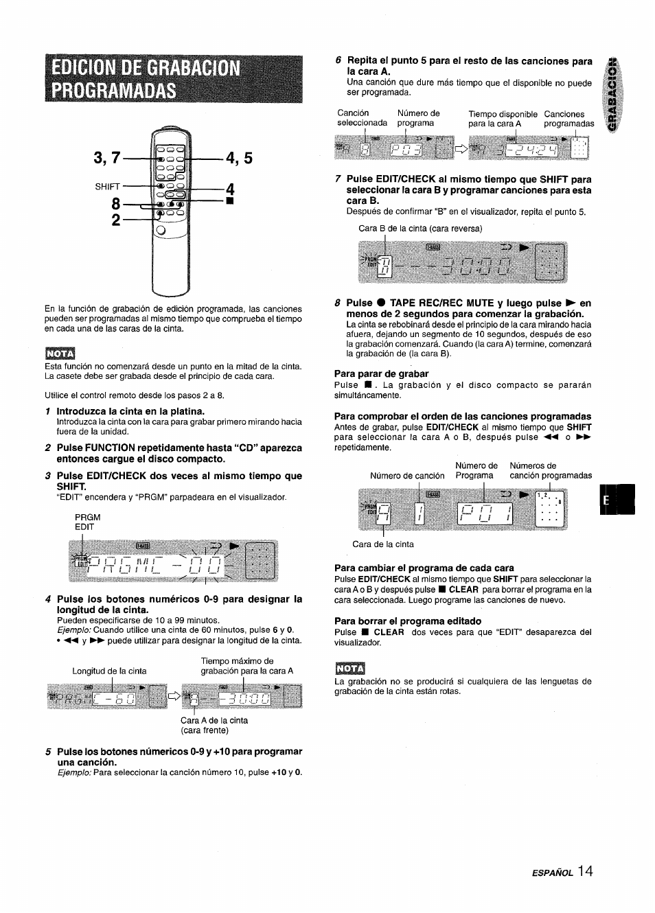 Edicion de gr; programadas, Edicion de grabacion programadas | Aiwa XM-M25 User Manual | Page 37 / 68