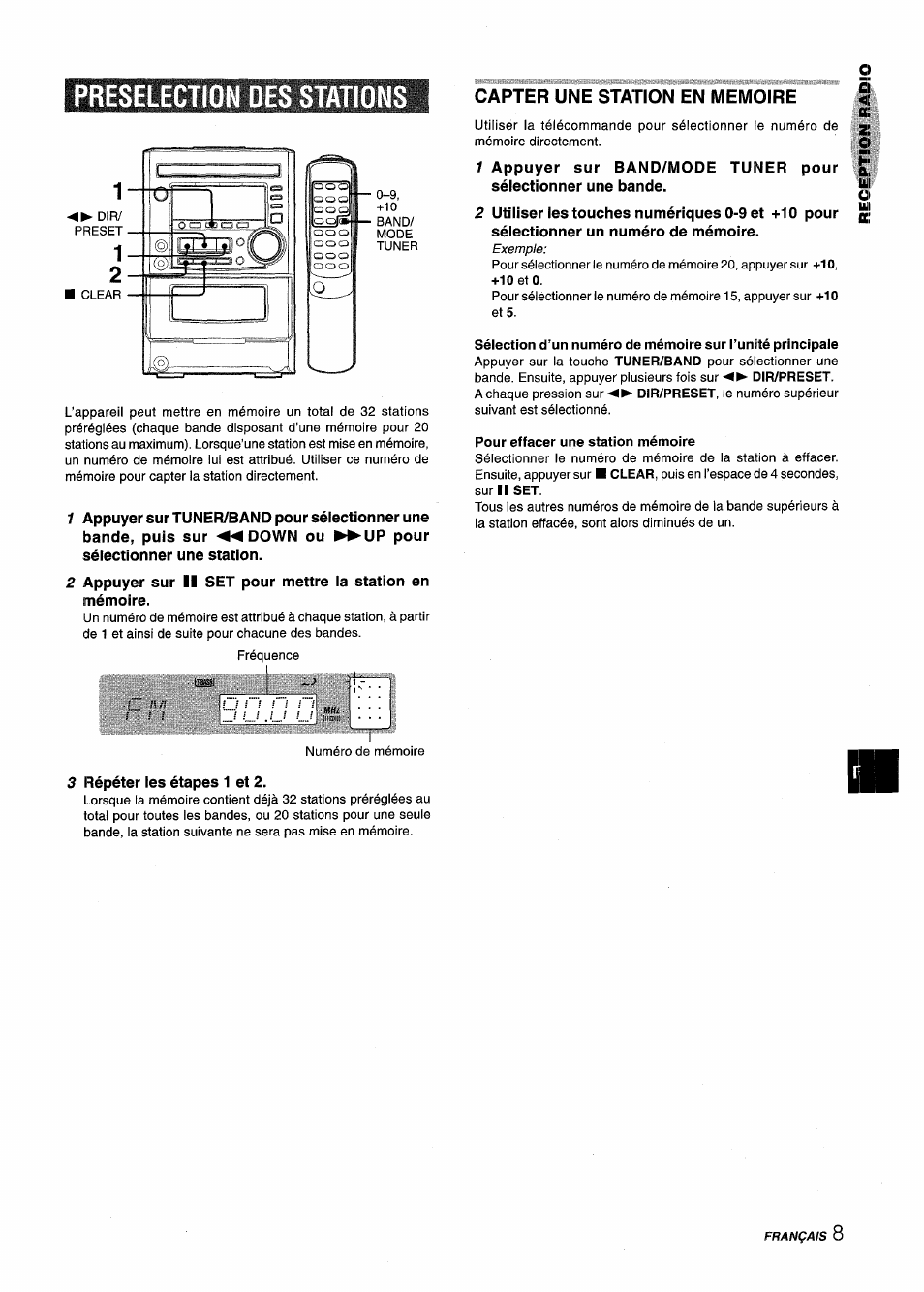 Preselection des stations, Capter une station en memoire, Pour effacer une station mémoire | Aiwa XM-M25 User Manual | Page 53 / 68