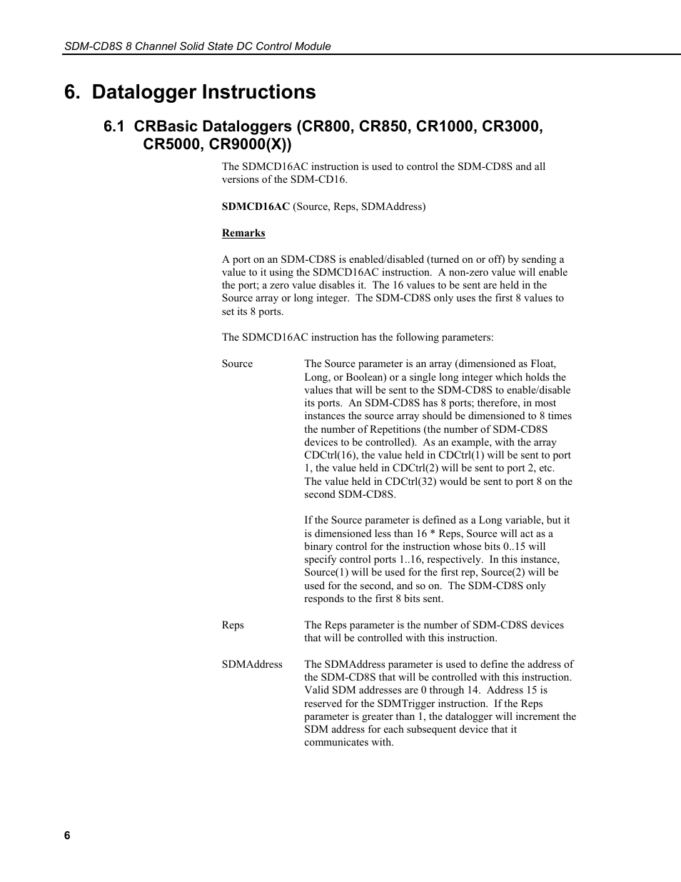 Datalogger instructions | Campbell Scientific SDM-CD8S 8 Channel Solid State DC Control Module User Manual | Page 12 / 32
