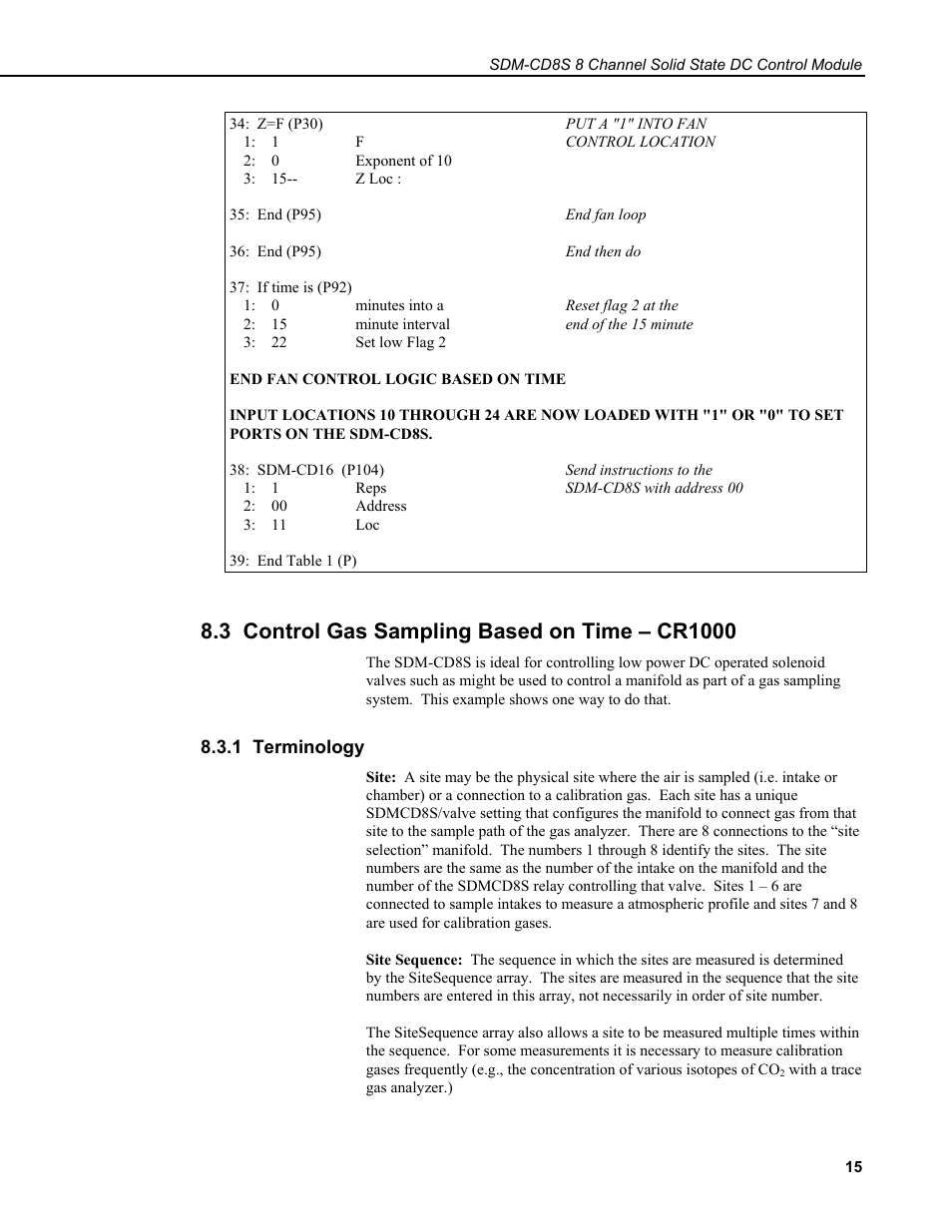 3 control gas sampling based on time – cr1000, 1 terminology | Campbell Scientific SDM-CD8S 8 Channel Solid State DC Control Module User Manual | Page 21 / 32