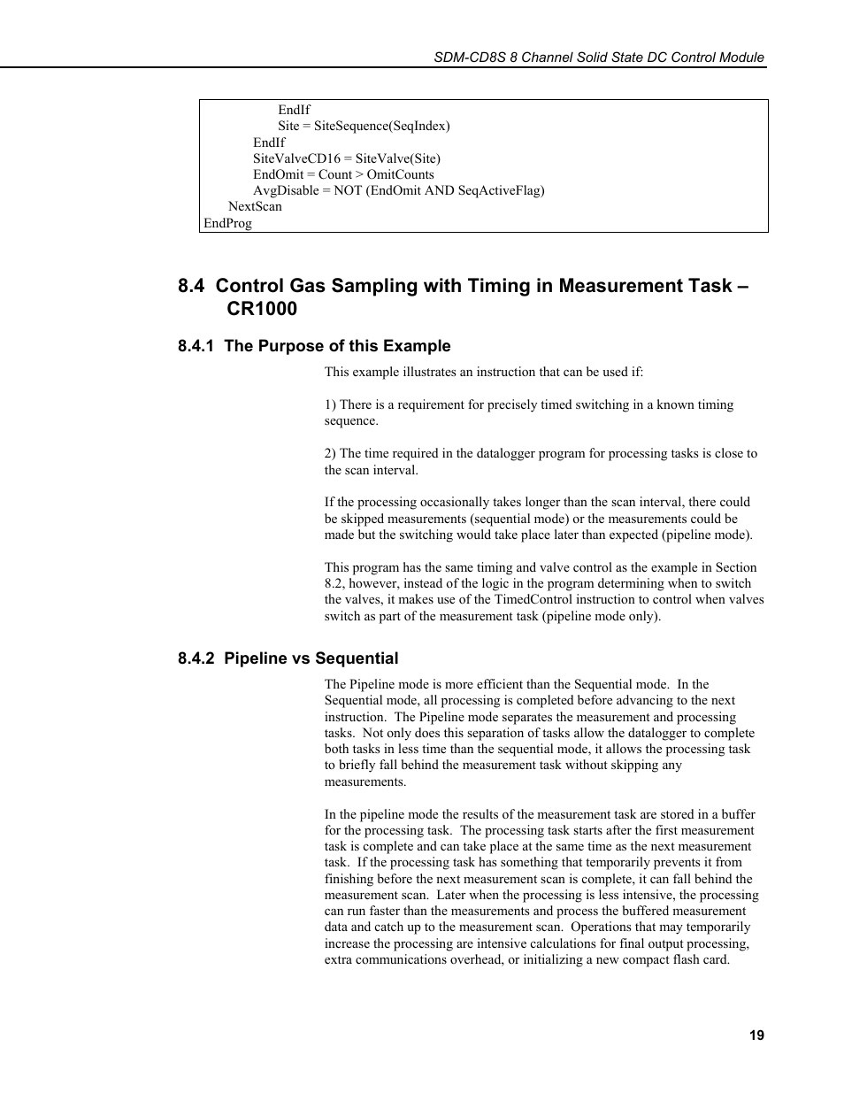 1 the purpose of this example, 2 pipeline vs sequential | Campbell Scientific SDM-CD8S 8 Channel Solid State DC Control Module User Manual | Page 25 / 32