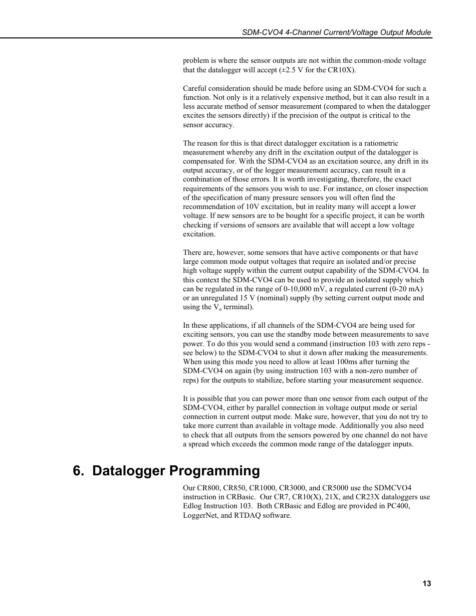 Datalogger programming | Campbell Scientific SDM-CVO4 4-Channel Current/Voltage Output Module User Manual | Page 17 / 30