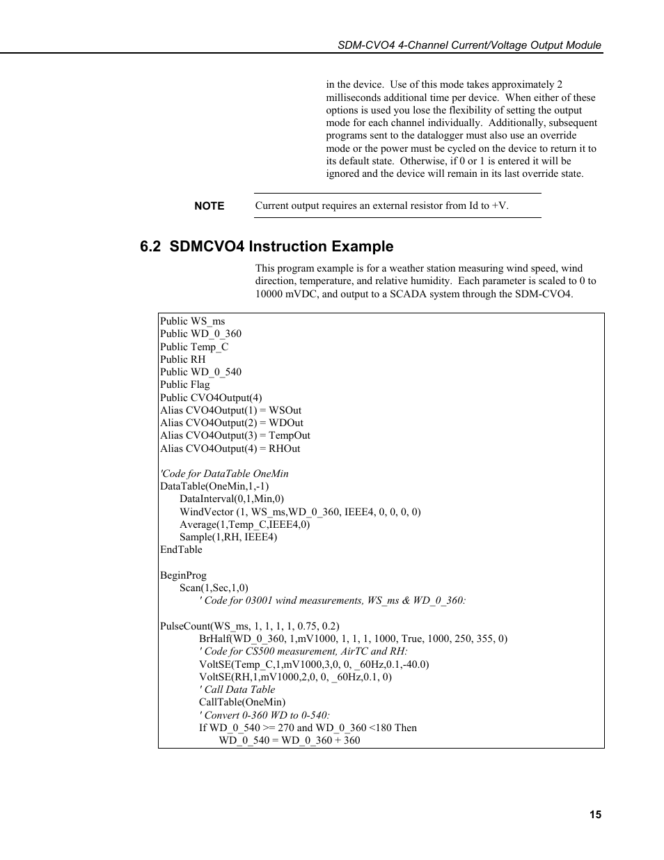 2 sdmcvo4 instruction example | Campbell Scientific SDM-CVO4 4-Channel Current/Voltage Output Module User Manual | Page 19 / 30