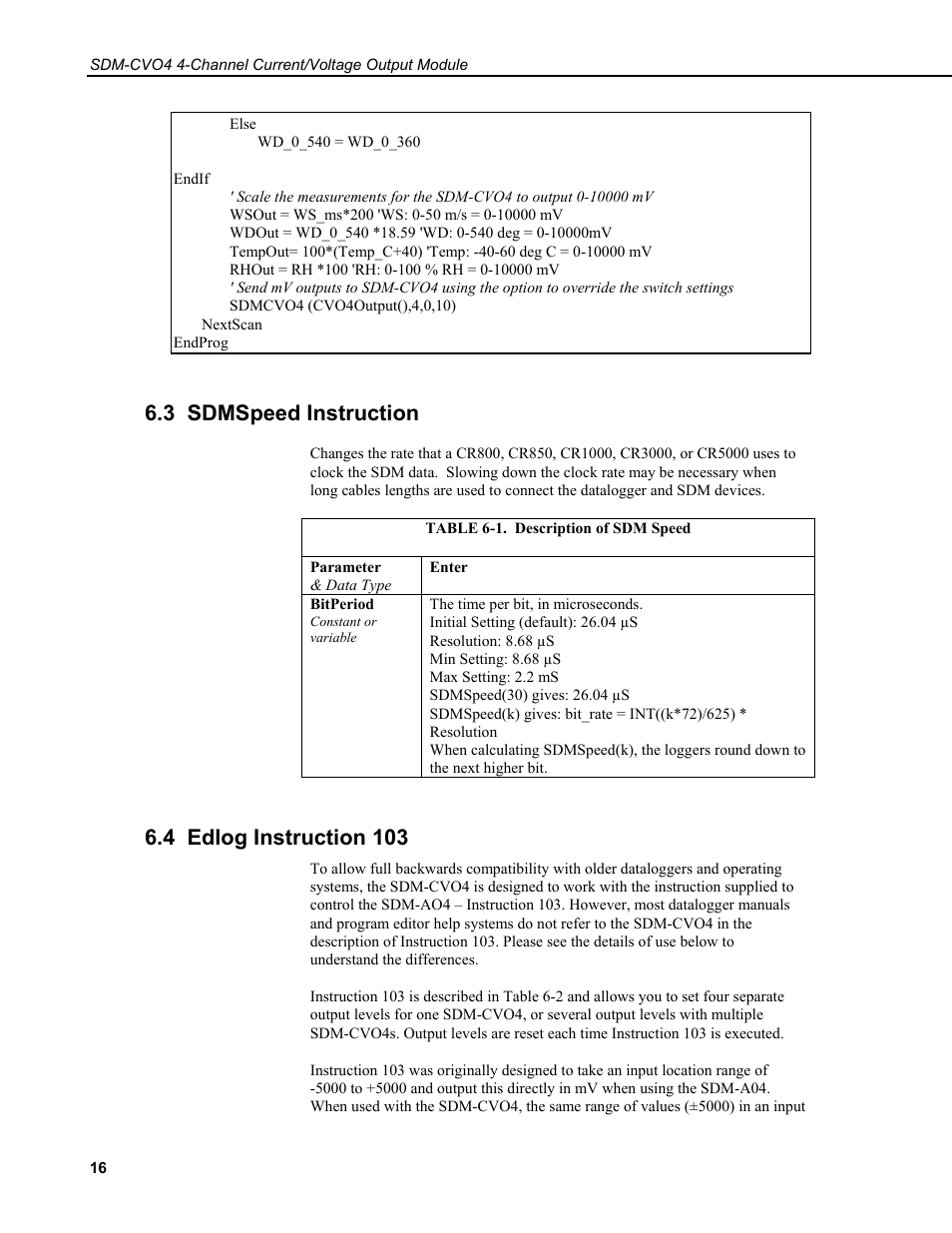3 sdmspeed instruction, 4 edlog instruction 103 | Campbell Scientific SDM-CVO4 4-Channel Current/Voltage Output Module User Manual | Page 20 / 30