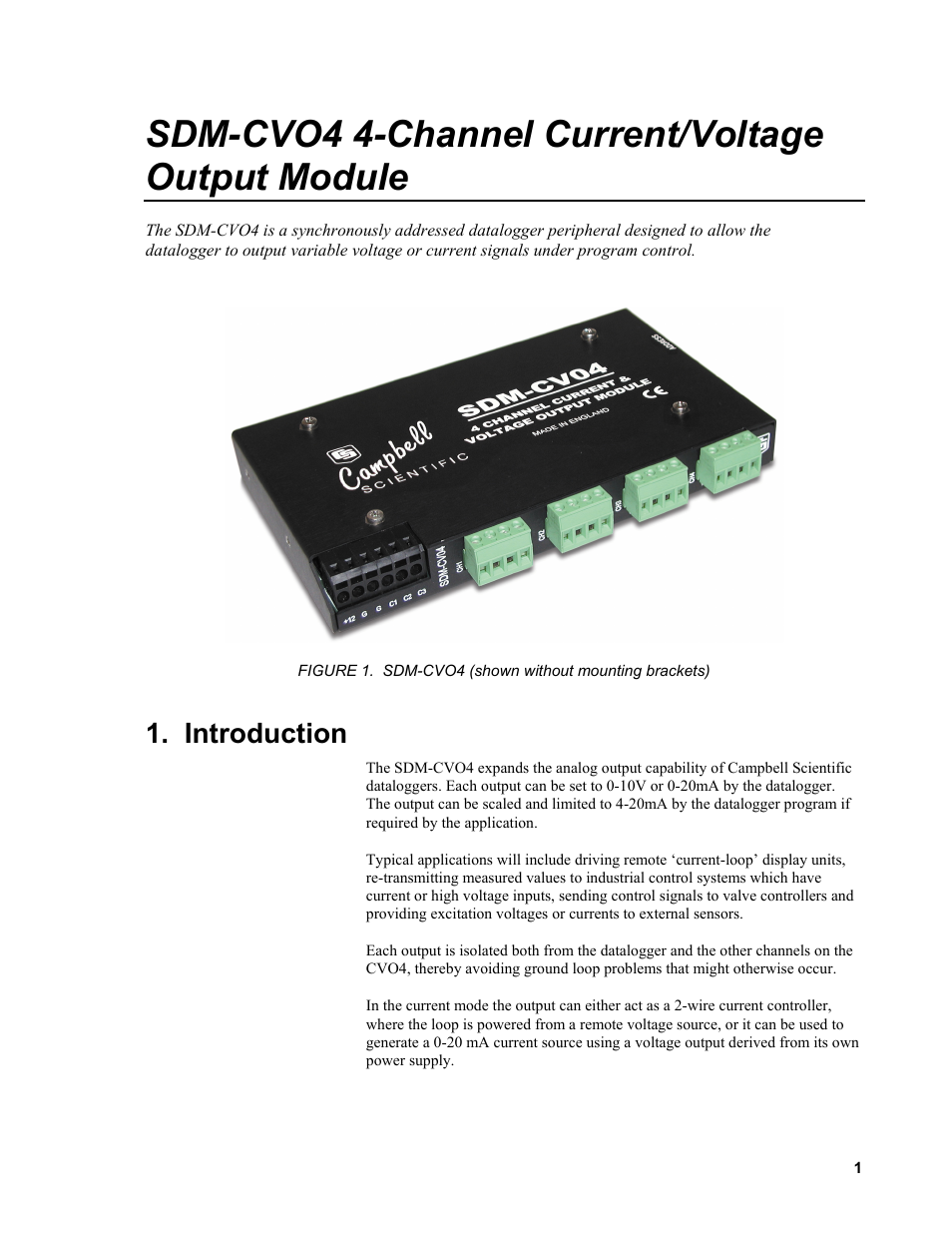 Sdm-cvo4 4-channel current/voltage output module, Introduction | Campbell Scientific SDM-CVO4 4-Channel Current/Voltage Output Module User Manual | Page 5 / 30