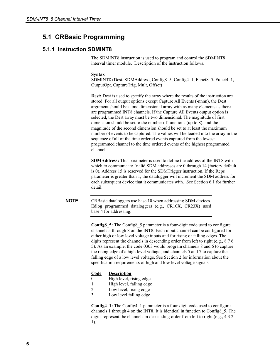 1 crbasic programming, 1 instruction sdmint8 | Campbell Scientific SDM-INT8 8-Channel Interval Timer User Manual | Page 12 / 42