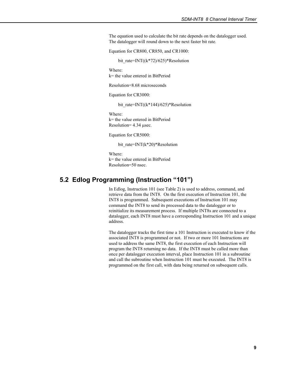 2 edlog programming (instruction “101”) | Campbell Scientific SDM-INT8 8-Channel Interval Timer User Manual | Page 15 / 42