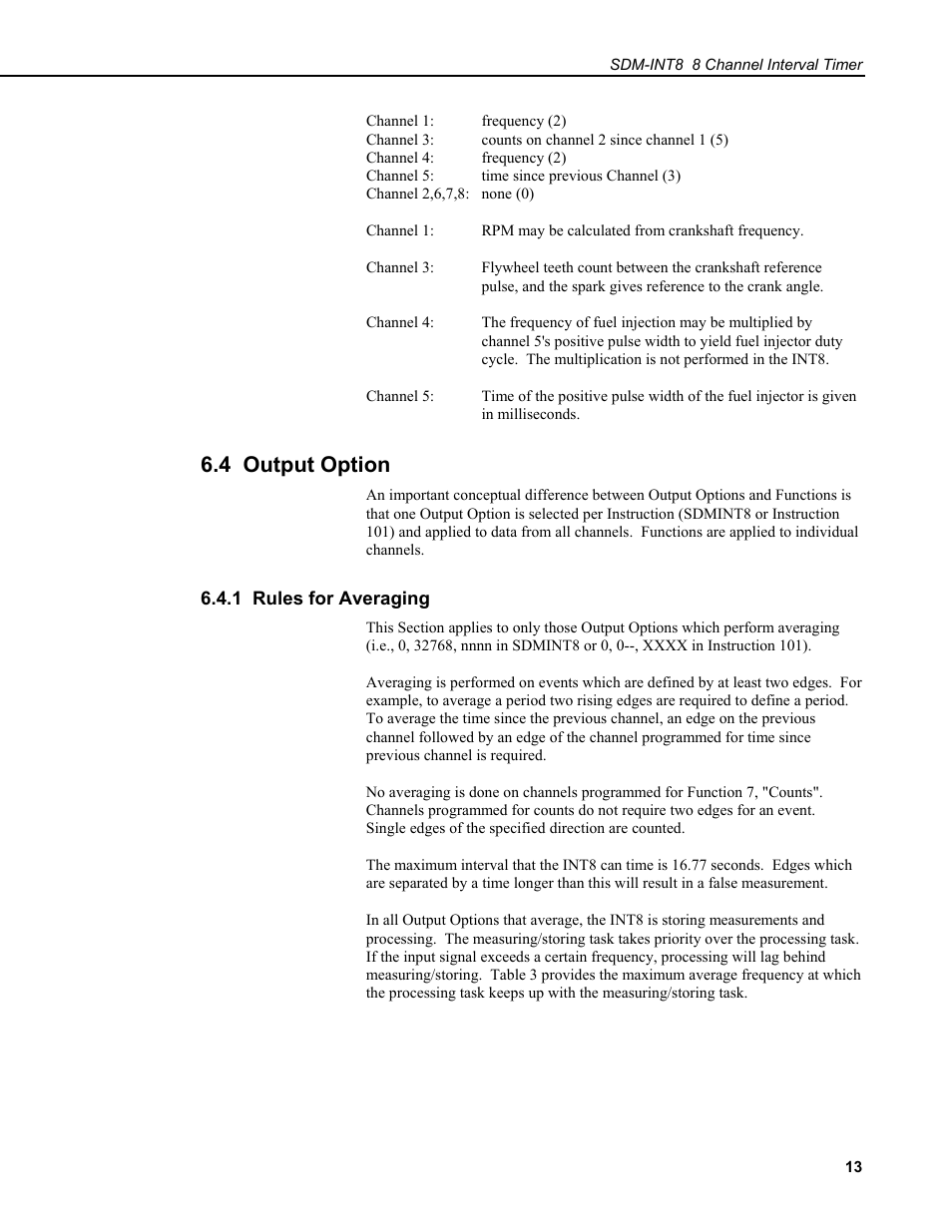 4 output option, 1 rules for averaging | Campbell Scientific SDM-INT8 8-Channel Interval Timer User Manual | Page 19 / 42
