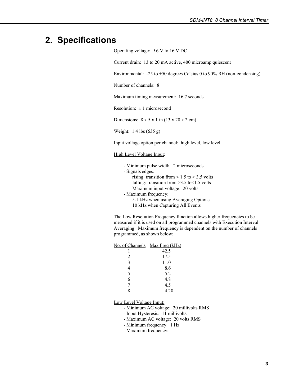 Specifications | Campbell Scientific SDM-INT8 8-Channel Interval Timer User Manual | Page 9 / 42
