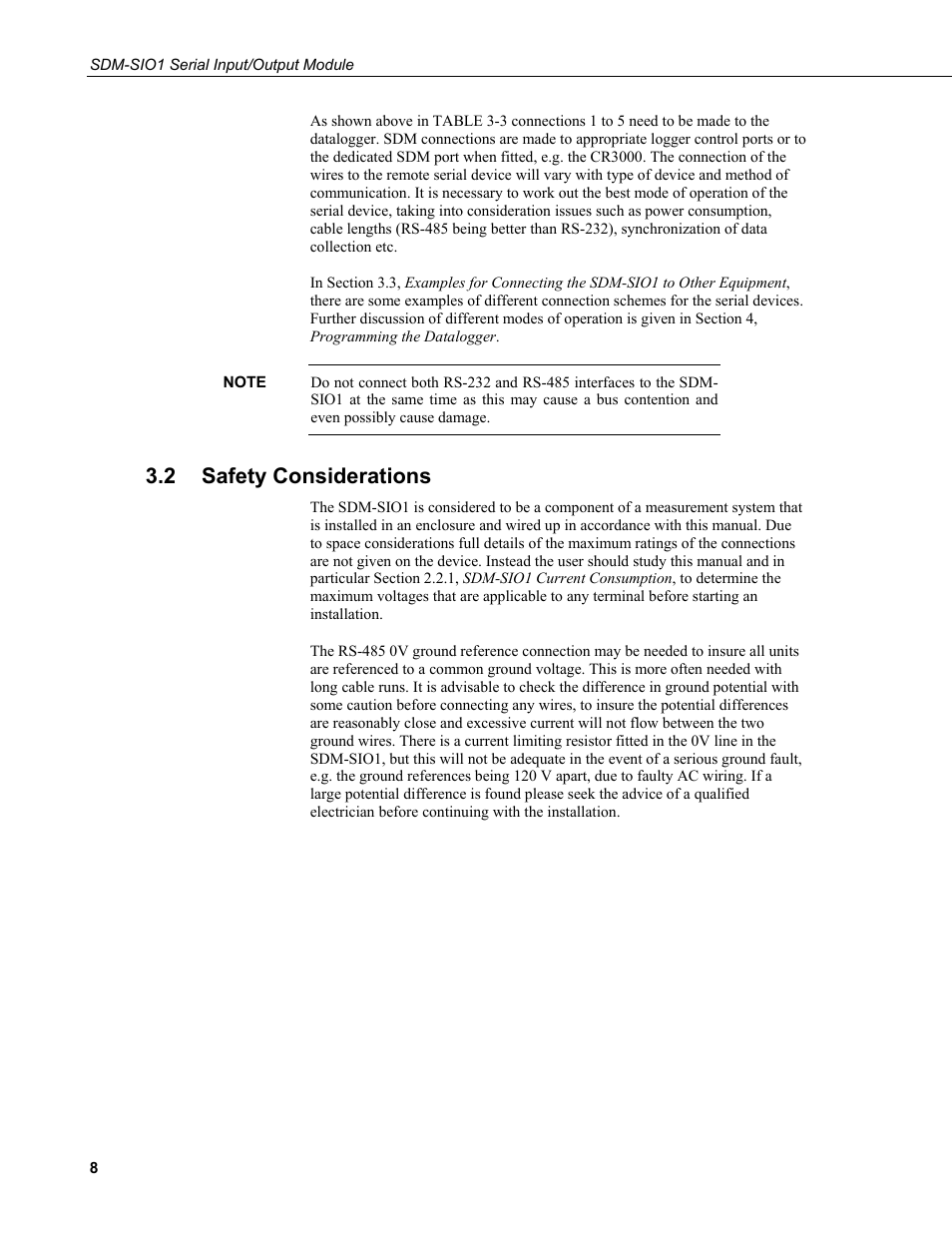 2 safety considerations, Safety considerations | Campbell Scientific SDM-SIO1 Serial Input/Output Module User Manual | Page 14 / 34