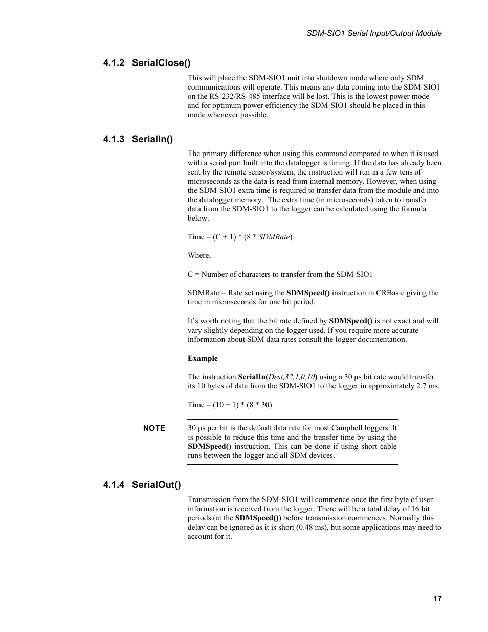 2 serialclose(), 3 serialin(), 4 serialout() | Serialclose(), Serialin(), Serialout() | Campbell Scientific SDM-SIO1 Serial Input/Output Module User Manual | Page 23 / 34