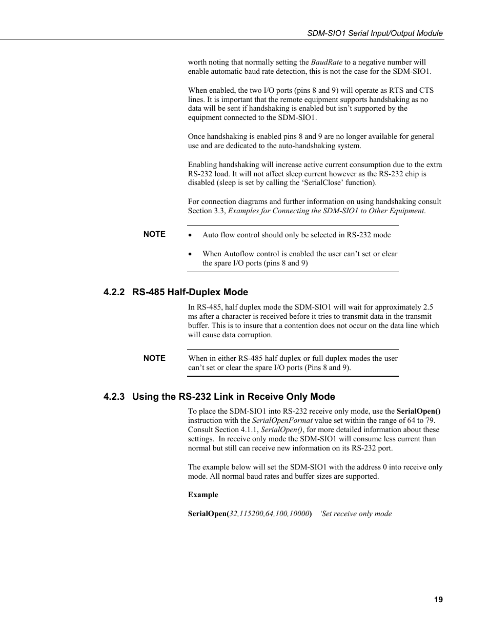 2 rs-485 half-duplex mode, 3 using the rs-232 link in receive only mode, Rs-485 half-duplex mode | Using the rs-232 link in receive only mode | Campbell Scientific SDM-SIO1 Serial Input/Output Module User Manual | Page 25 / 34