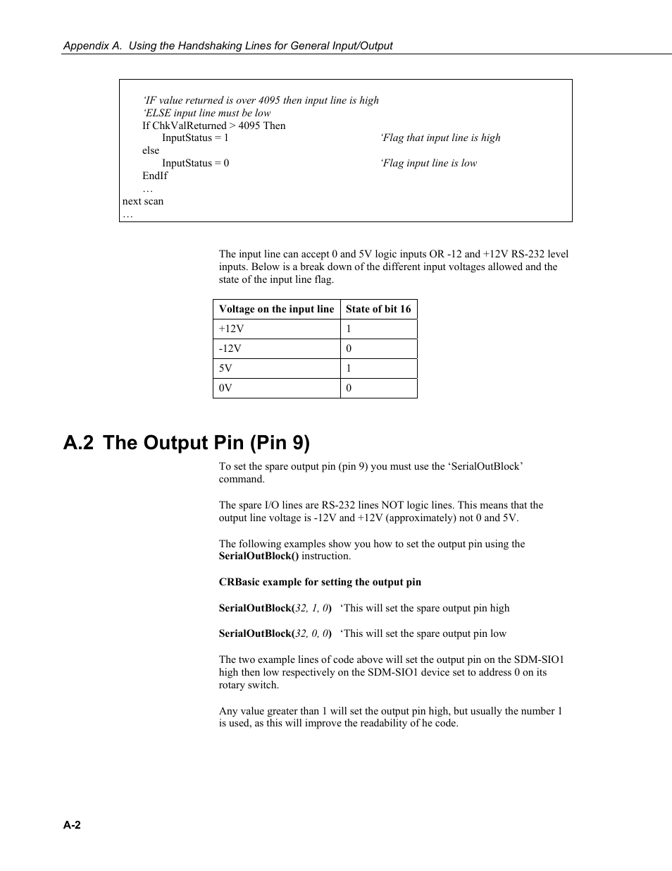 A.2 the output pin (pin 9) | Campbell Scientific SDM-SIO1 Serial Input/Output Module User Manual | Page 30 / 34