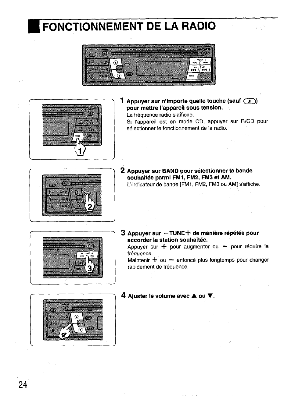 Fonctionnement de la radio | Aiwa CDC-XI User Manual | Page 24 / 52