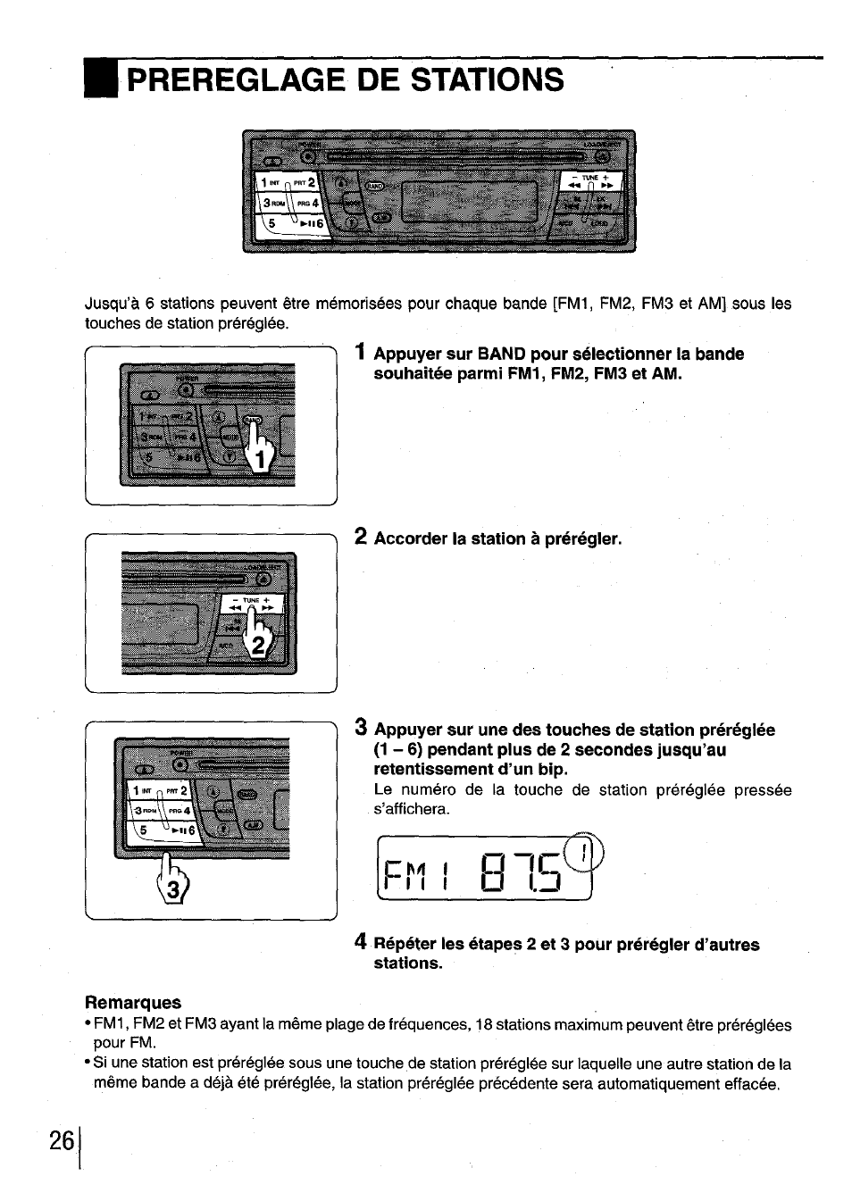 Prereglage de stations, Remarques | Aiwa CDC-XI User Manual | Page 26 / 52