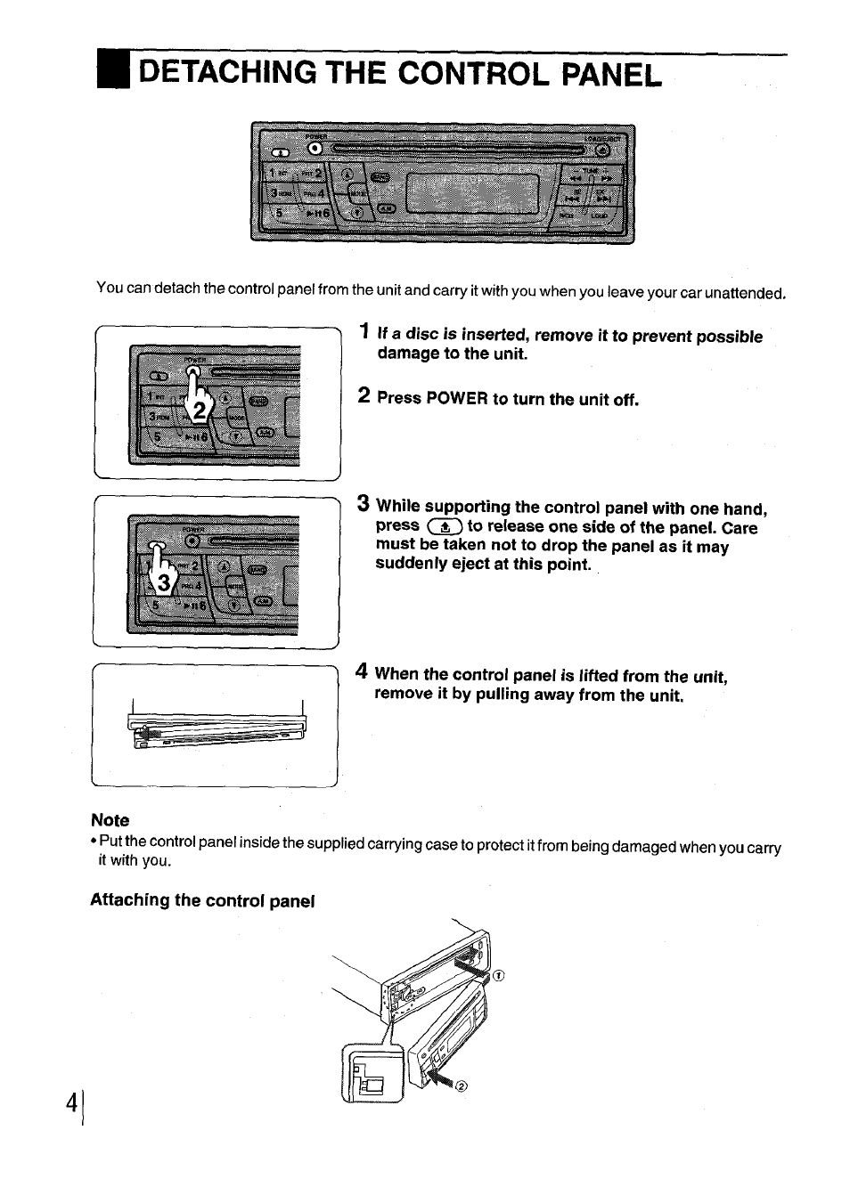 Detaching the control panel | Aiwa CDC-XI User Manual | Page 4 / 52