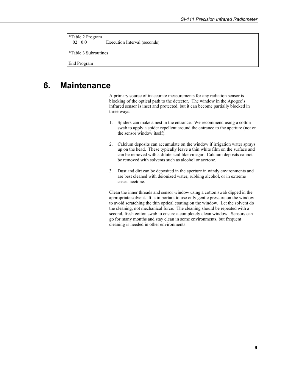Maintenance | Campbell Scientific SI-111 (IRR-P) Precision Infrared Radiometer User Manual | Page 15 / 18