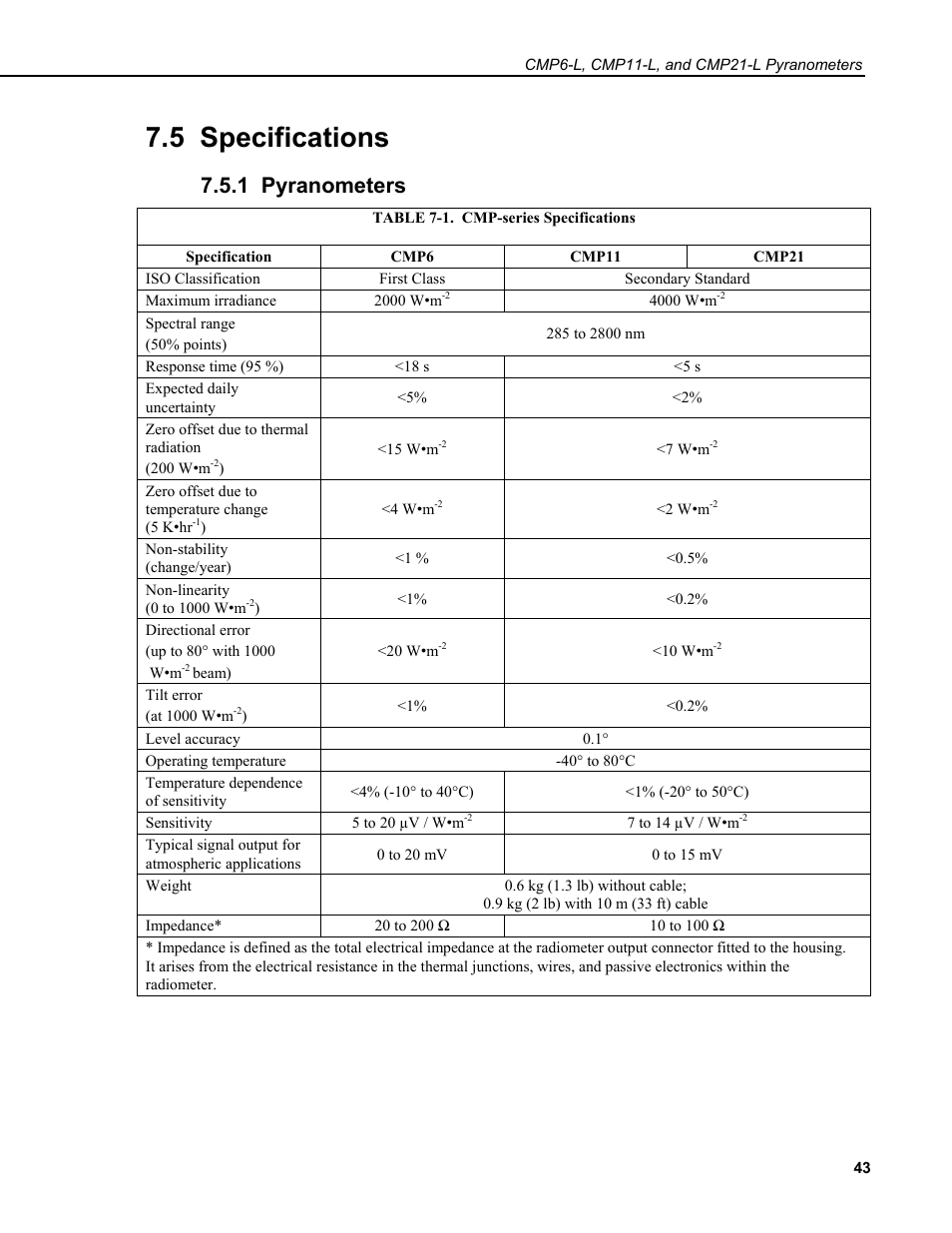 5 specifications, 1 pyranometers | Campbell Scientific Solar1000 Station User Manual | Page 47 / 65