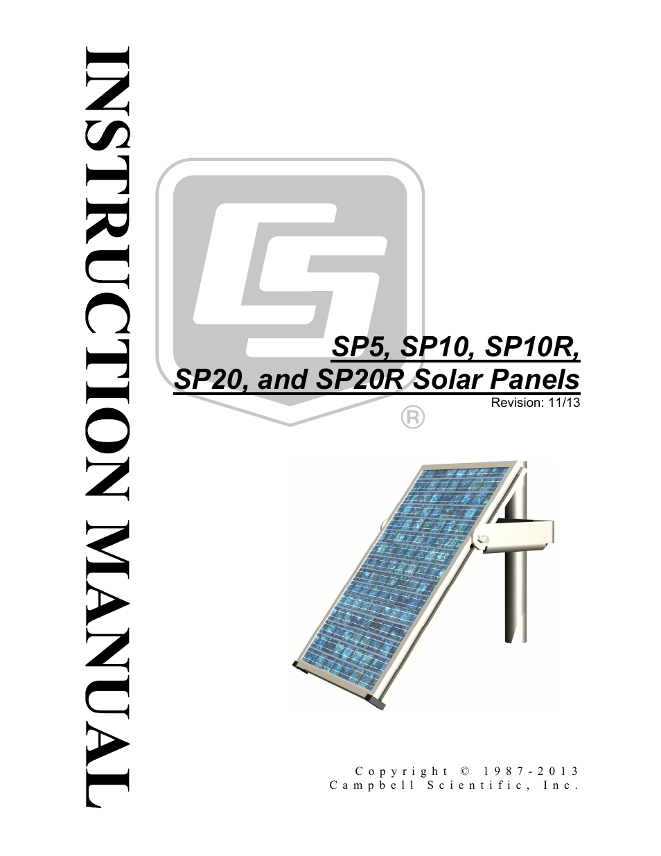 Campbell Scientific SP10, SP10R, SP20, & SP20R Solar Panels User Manual | 18 pages