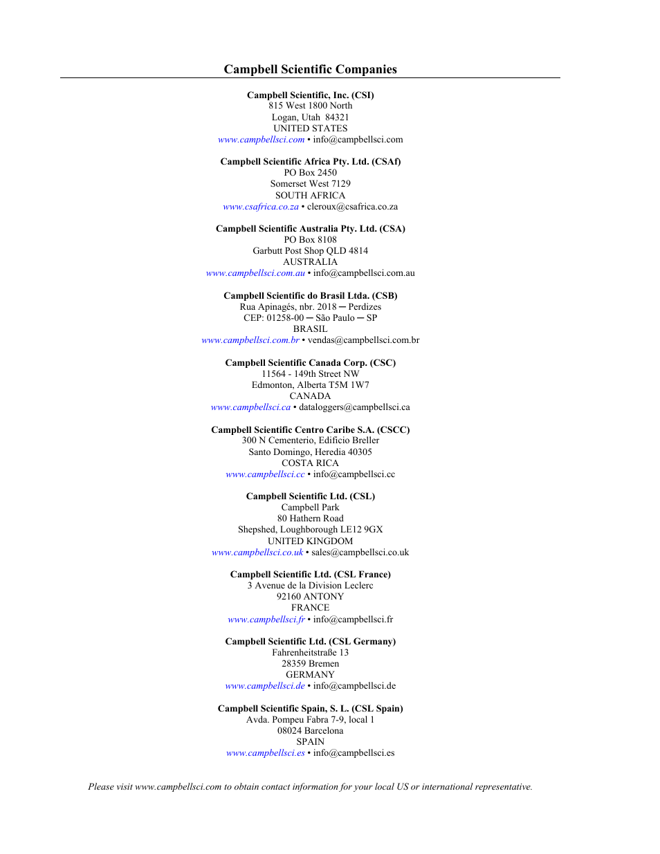 Campbell scientific companies | Campbell Scientific SP10, SP10R, SP20, & SP20R Solar Panels User Manual | Page 18 / 18