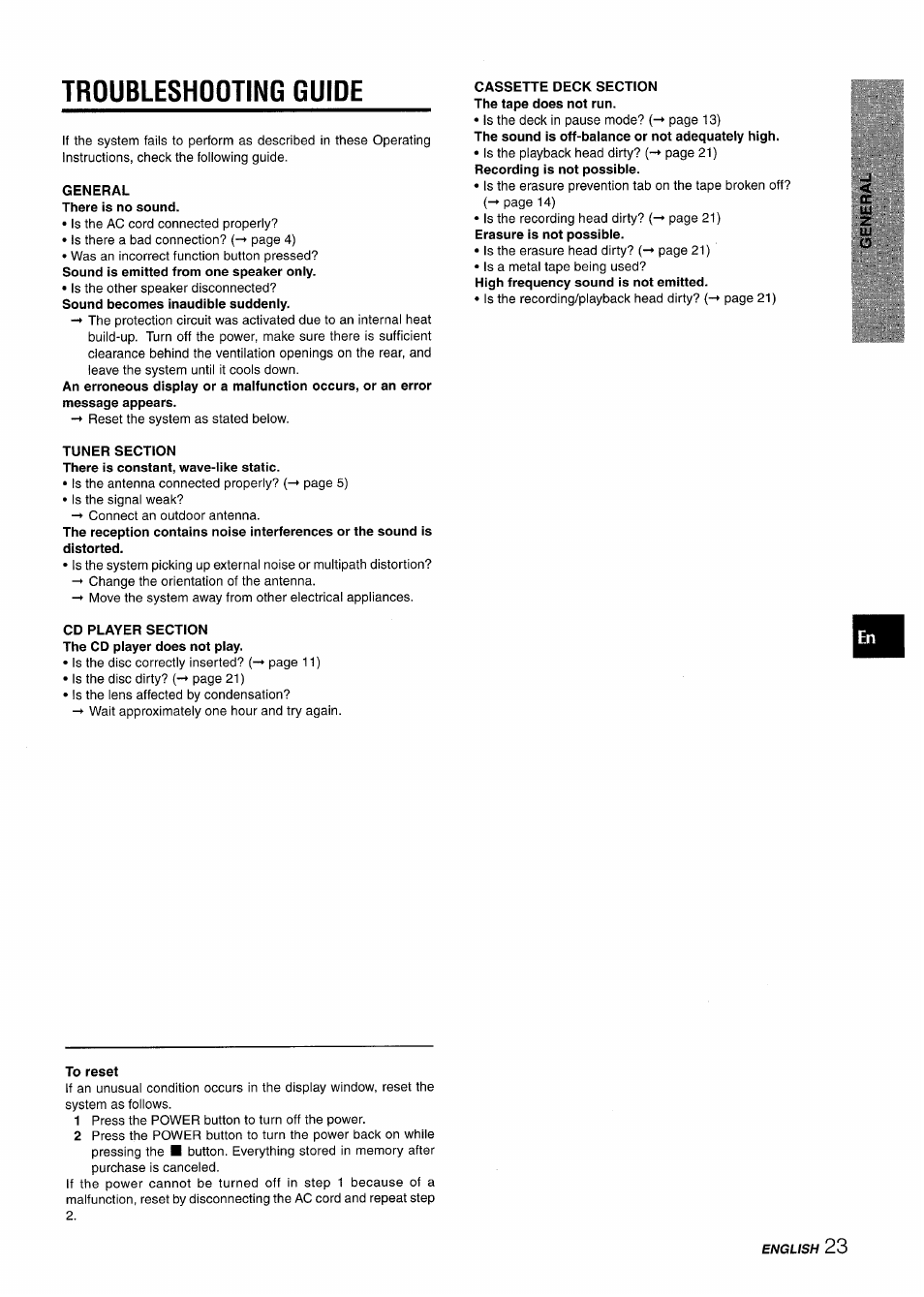 Troubleshooting guide | Aiwa XR-M88 User Manual | Page 23 / 76