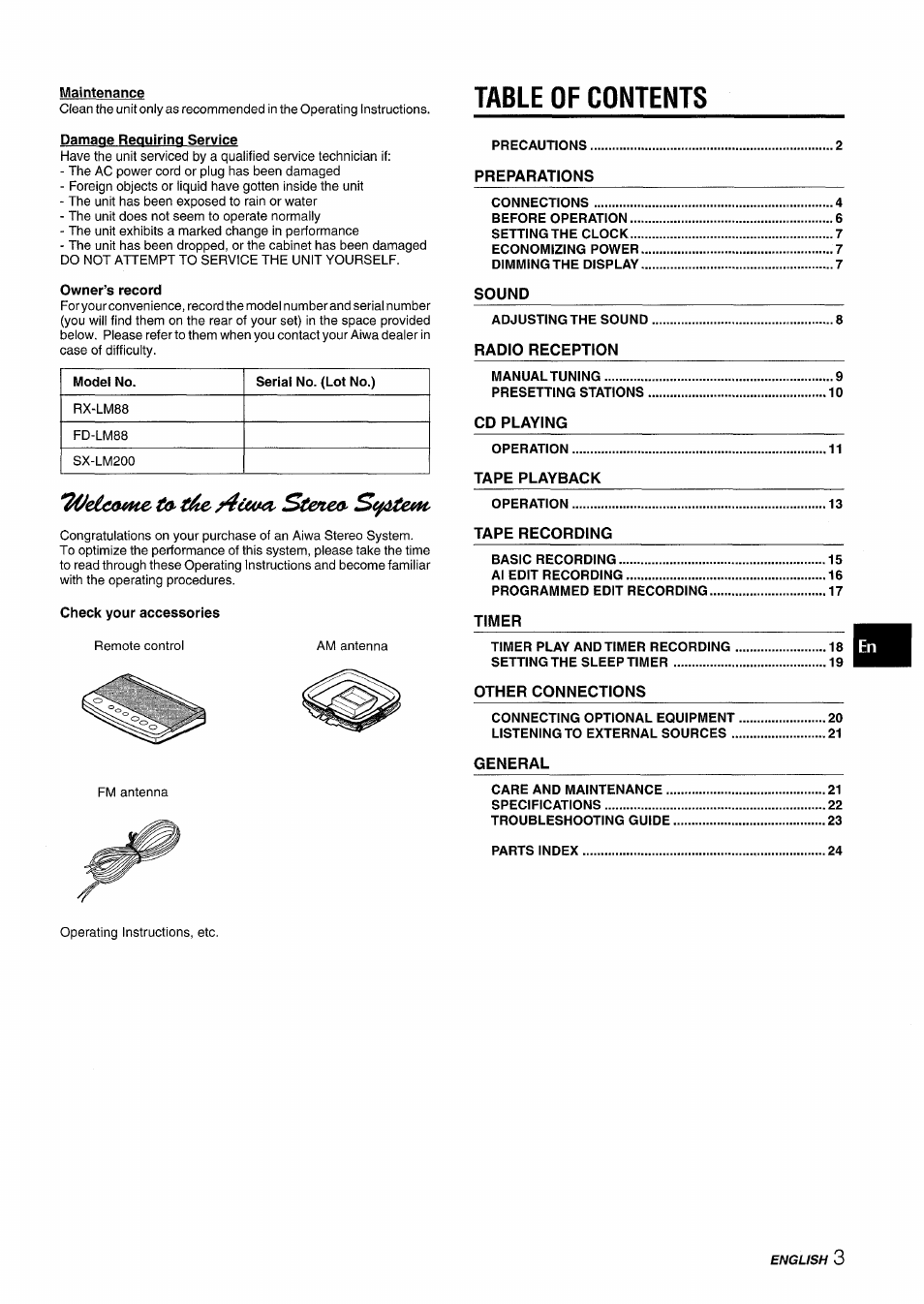 Aiwa XR-M88 User Manual | Page 3 / 76