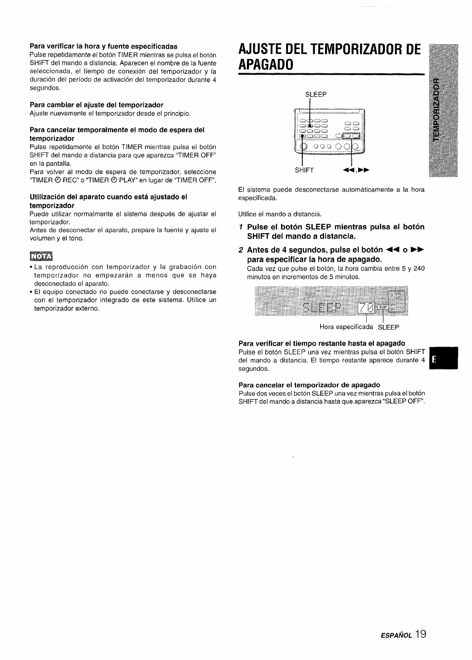Para verificar ia hora y fuente especificadas, Para cambiar el ajuste del temporizador, Ajuste del temporizador de apagado | Para verificar el tiempo restante hasta el apagado, Para cancelar el temporizador de apagado, Cdc c30 bcdq oq q olool 5 o o o | Aiwa XR-M88 User Manual | Page 43 / 76