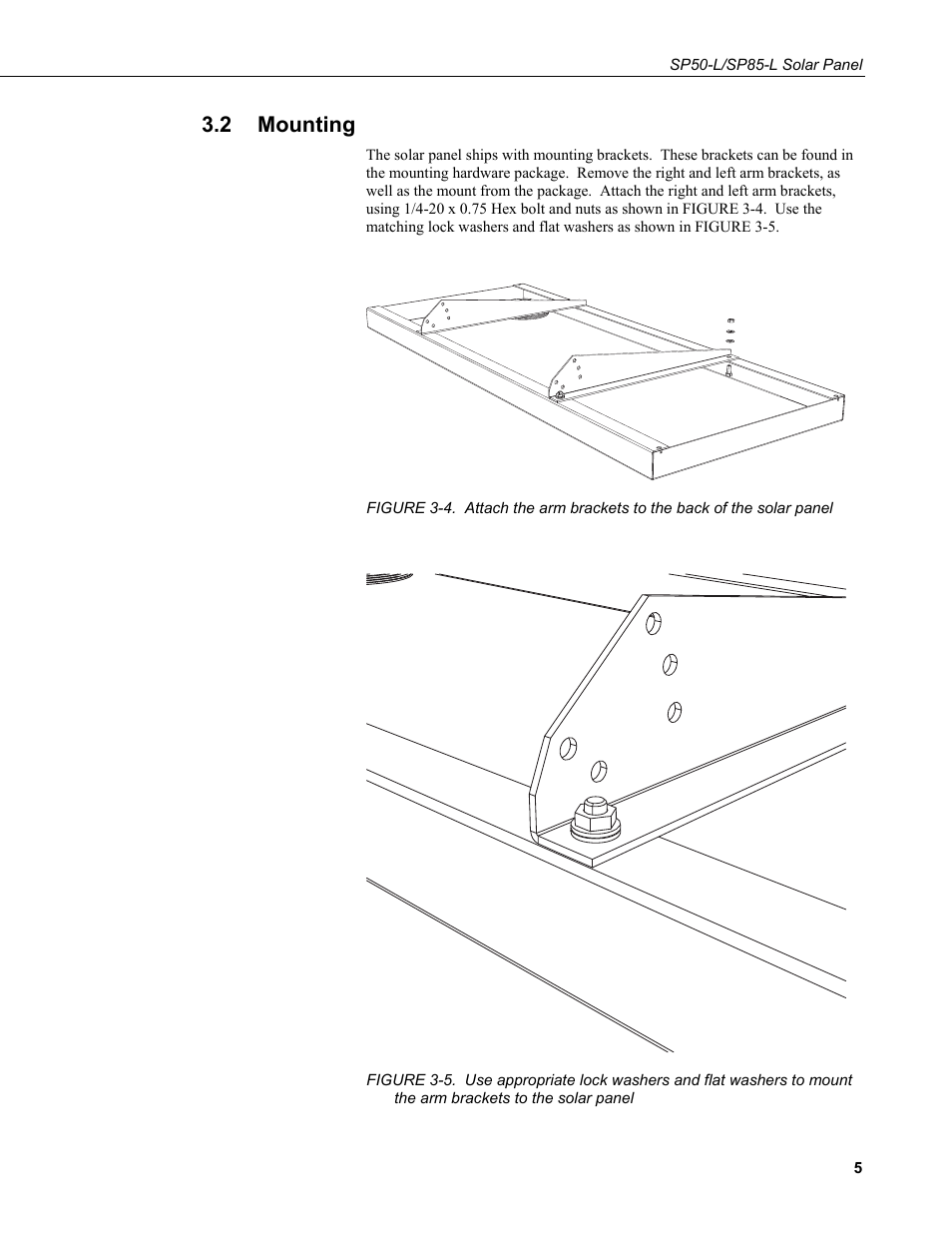 2 mounting, Mounting, Brackets to the solar panel | Campbell Scientific SP50-L/SP85-L Solar Panel User Manual | Page 11 / 26