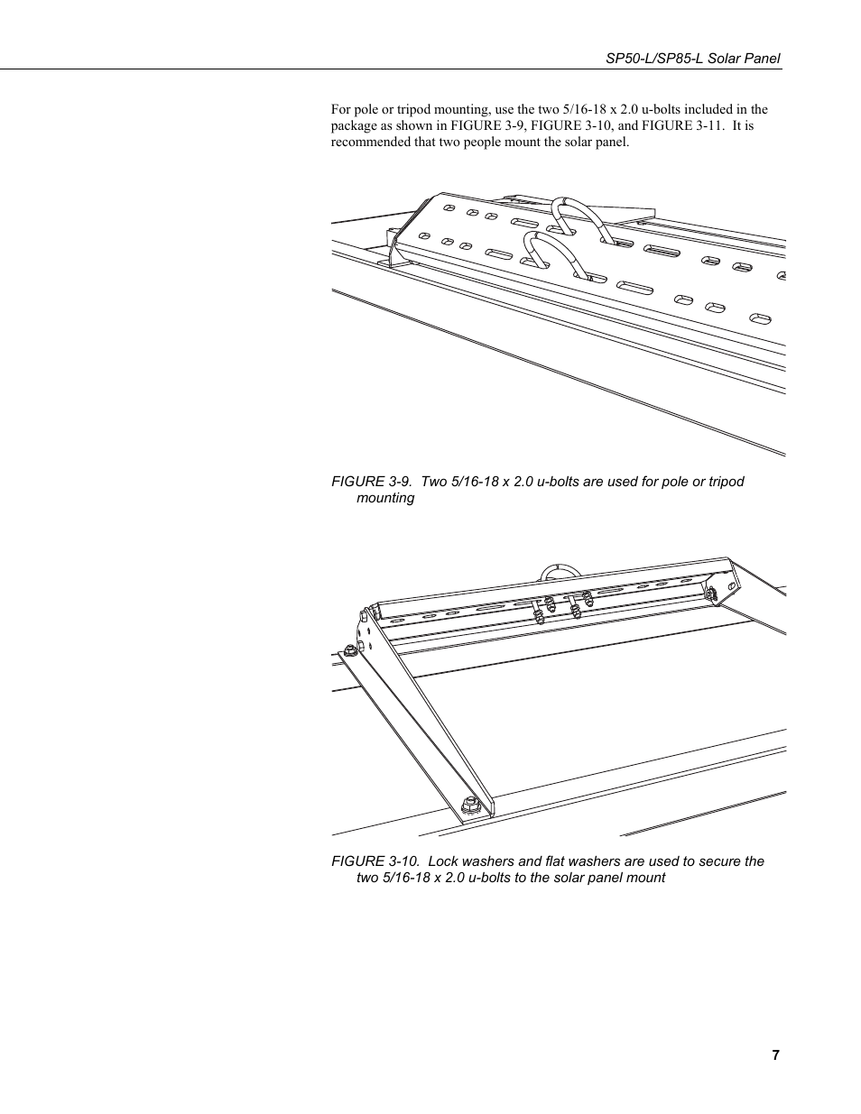 9. two, X 2.0 u-bolts to the solar panel mount | Campbell Scientific SP50-L/SP85-L Solar Panel User Manual | Page 13 / 26