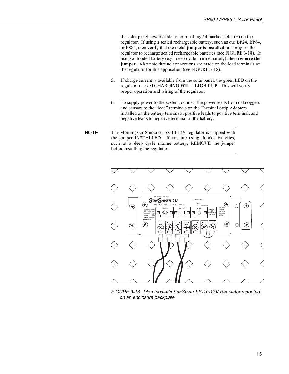 18. morningstar’s, Sunsaver, Ss-10-12v regulator mounted on | An enclosure backplate | Campbell Scientific SP50-L/SP85-L Solar Panel User Manual | Page 21 / 26