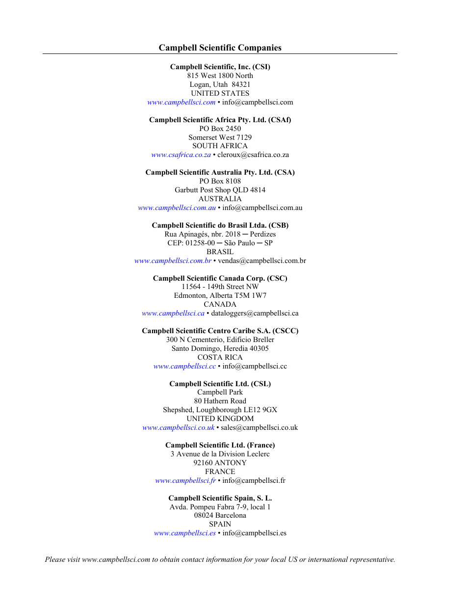 Campbell scientific companies | Campbell Scientific SP50-L/SP85-L Solar Panel User Manual | Page 26 / 26