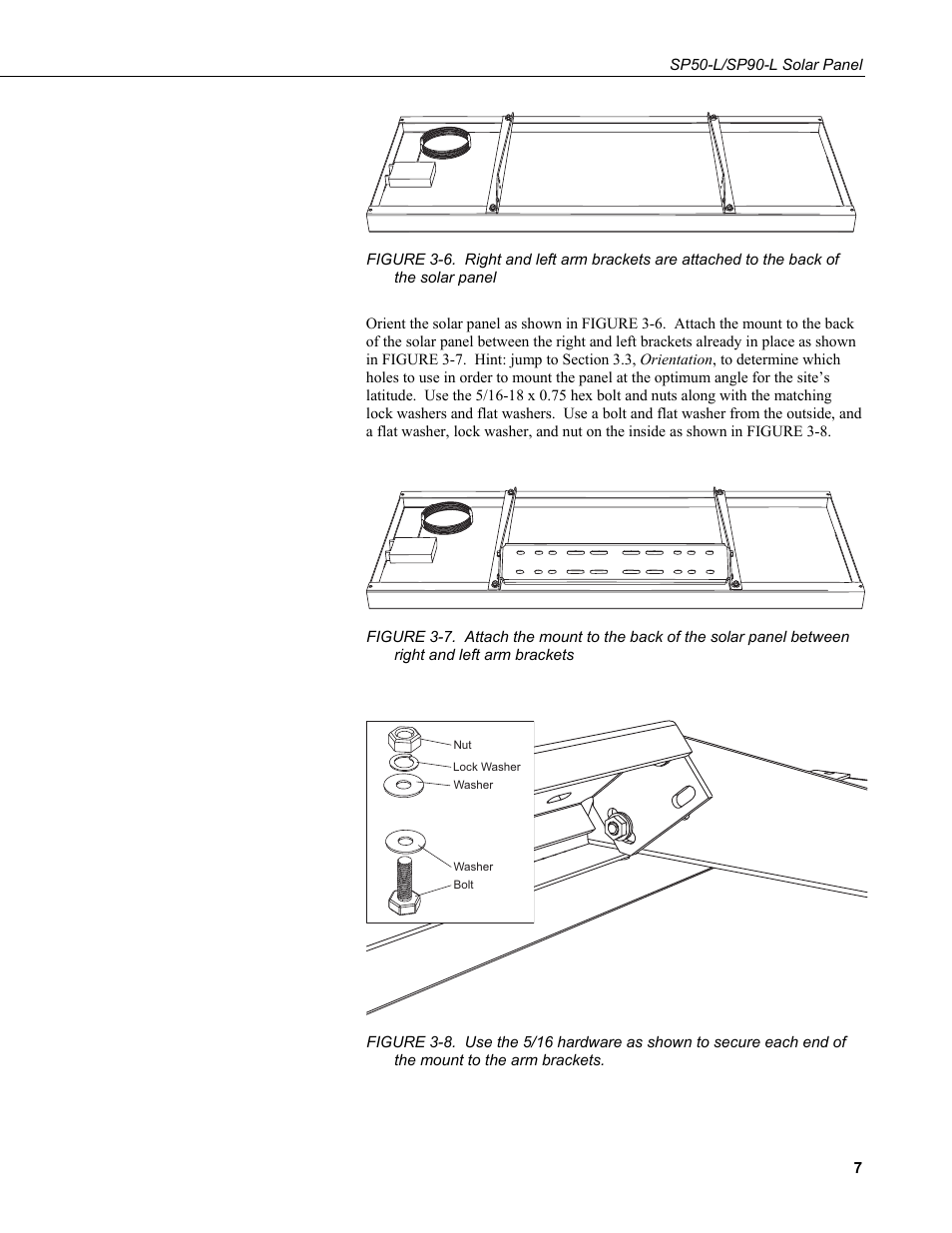 Panel, Left arm brackets, To the arm brackets | Campbell Scientific SP50-L/SP90-L Solar Panel User Manual | Page 13 / 26