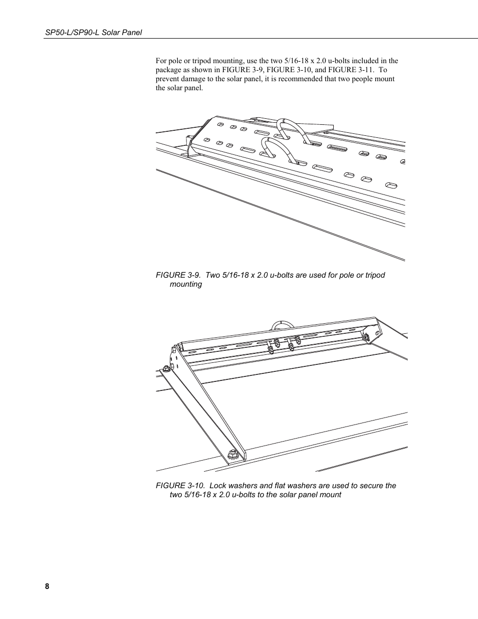 X 2.0 u-bolts to the solar panel mount | Campbell Scientific SP50-L/SP90-L Solar Panel User Manual | Page 14 / 26