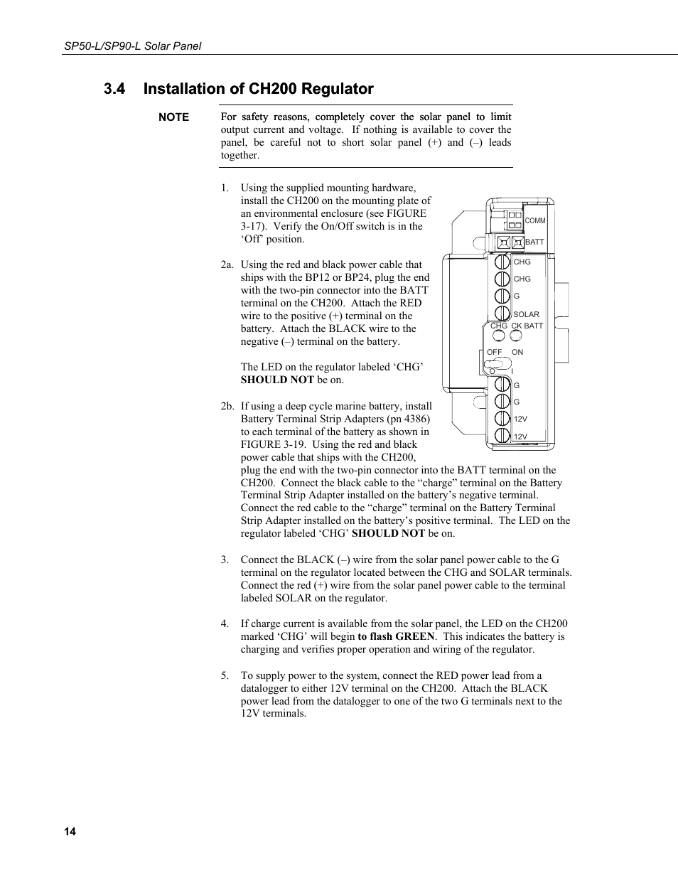 4 installation of ch200 regulator, Installation of ch200 regulator | Campbell Scientific SP50-L/SP90-L Solar Panel User Manual | Page 20 / 26