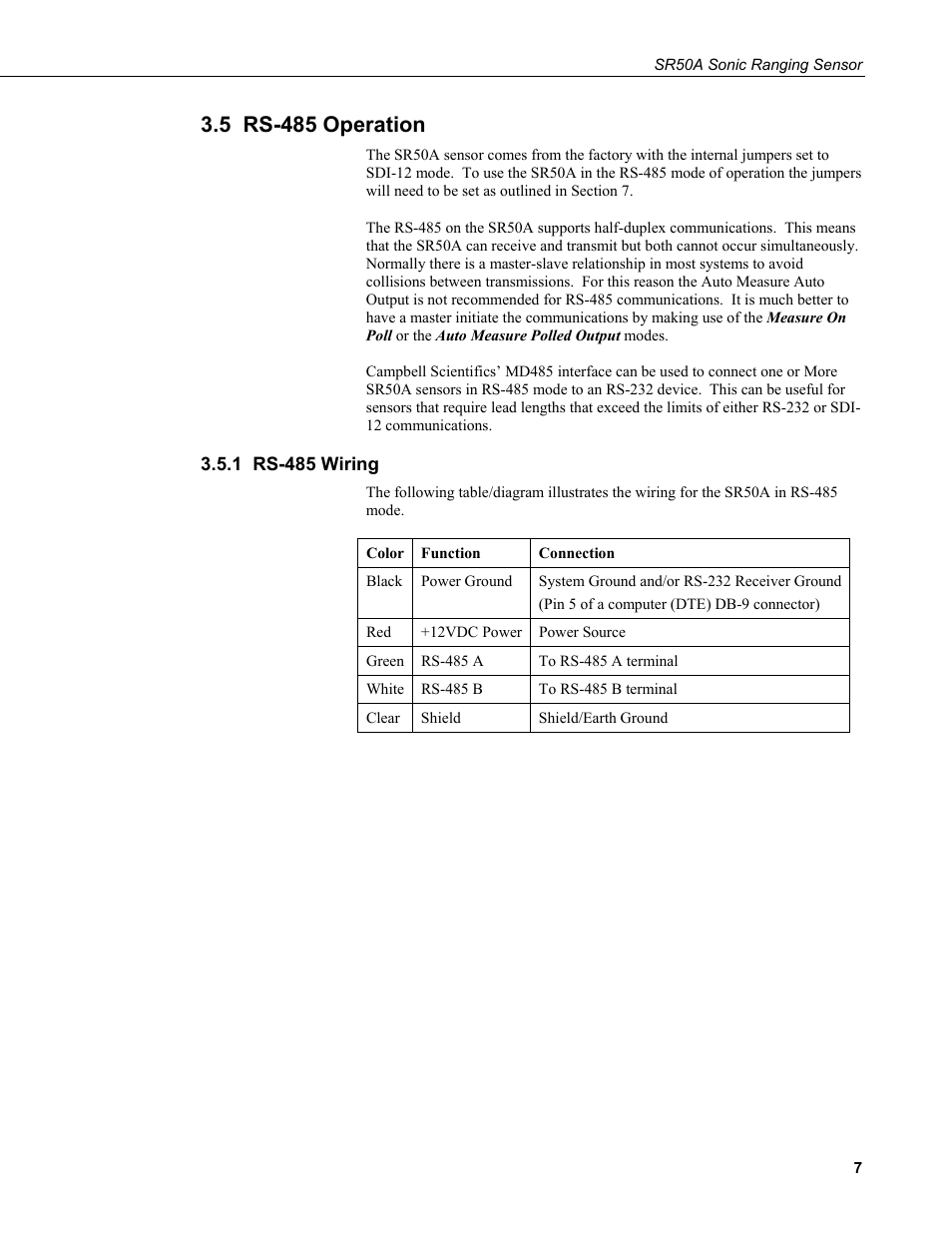 5 rs-485 operation, 1 rs-485 wiring | Campbell Scientific SR50A Distance Sensor User Manual | Page 13 / 42