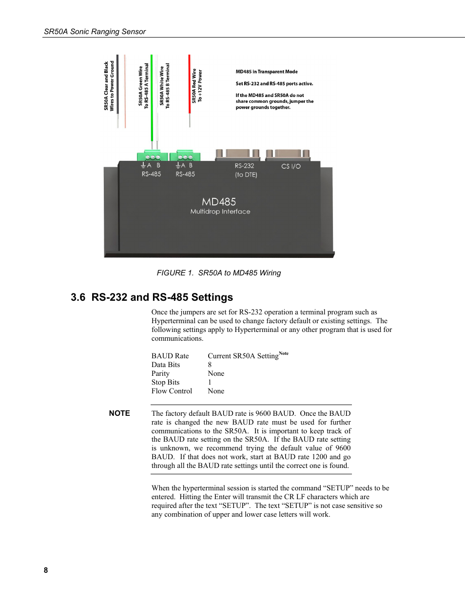 6 rs-232 and rs-485 settings | Campbell Scientific SR50A Distance Sensor User Manual | Page 14 / 42