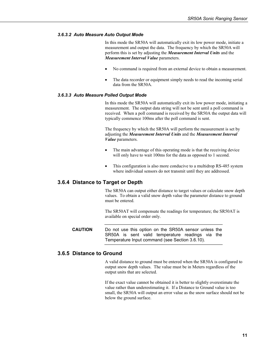 2 auto measure auto output mode, 3 auto measure polled output mode, 4 distance to target or depth | 5 distance to ground | Campbell Scientific SR50A Distance Sensor User Manual | Page 17 / 42