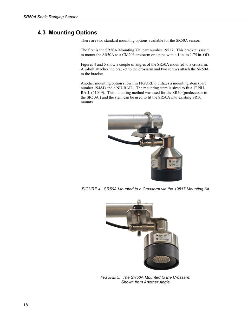 3 mounting options | Campbell Scientific SR50A Distance Sensor User Manual | Page 24 / 42