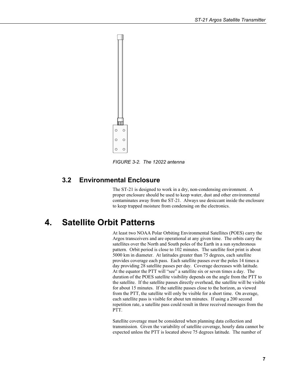 2 environmental enclosure, Satellite orbit patterns, Environmental enclosure | 2. the, Antenna | Campbell Scientific ST-21 Argos Satellite Transmitter User Manual | Page 13 / 16