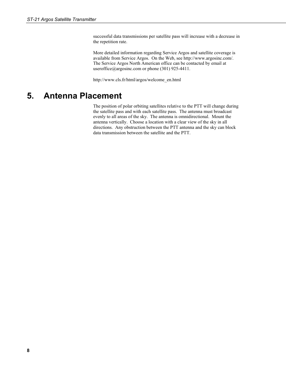 Antenna placement | Campbell Scientific ST-21 Argos Satellite Transmitter User Manual | Page 14 / 16