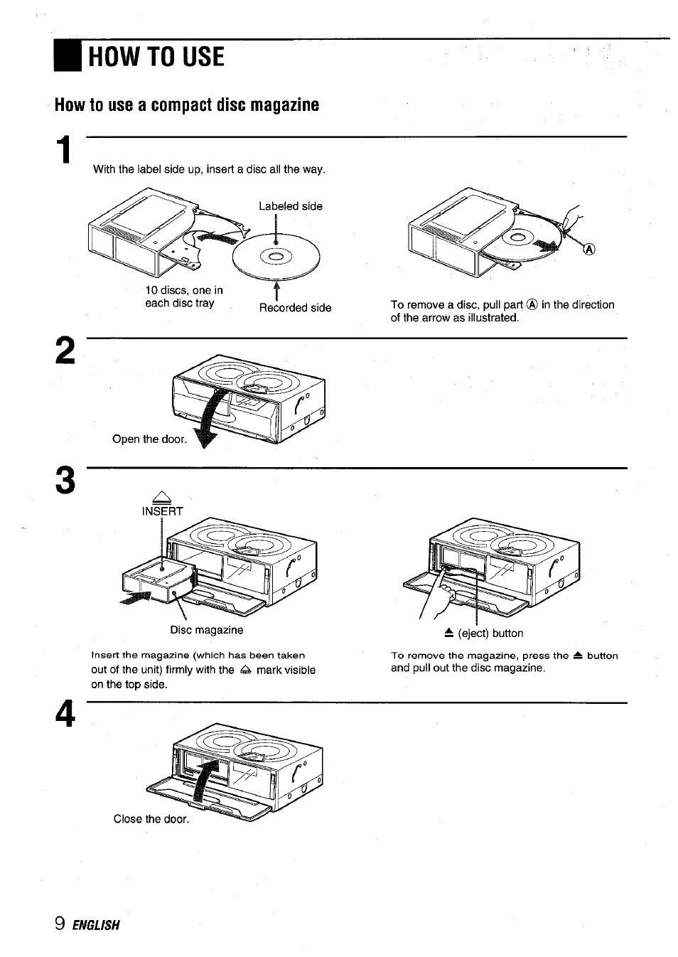 How to use, How to use a compact disc magazine | Aiwa ADC-EXI06 User Manual | Page 10 / 32