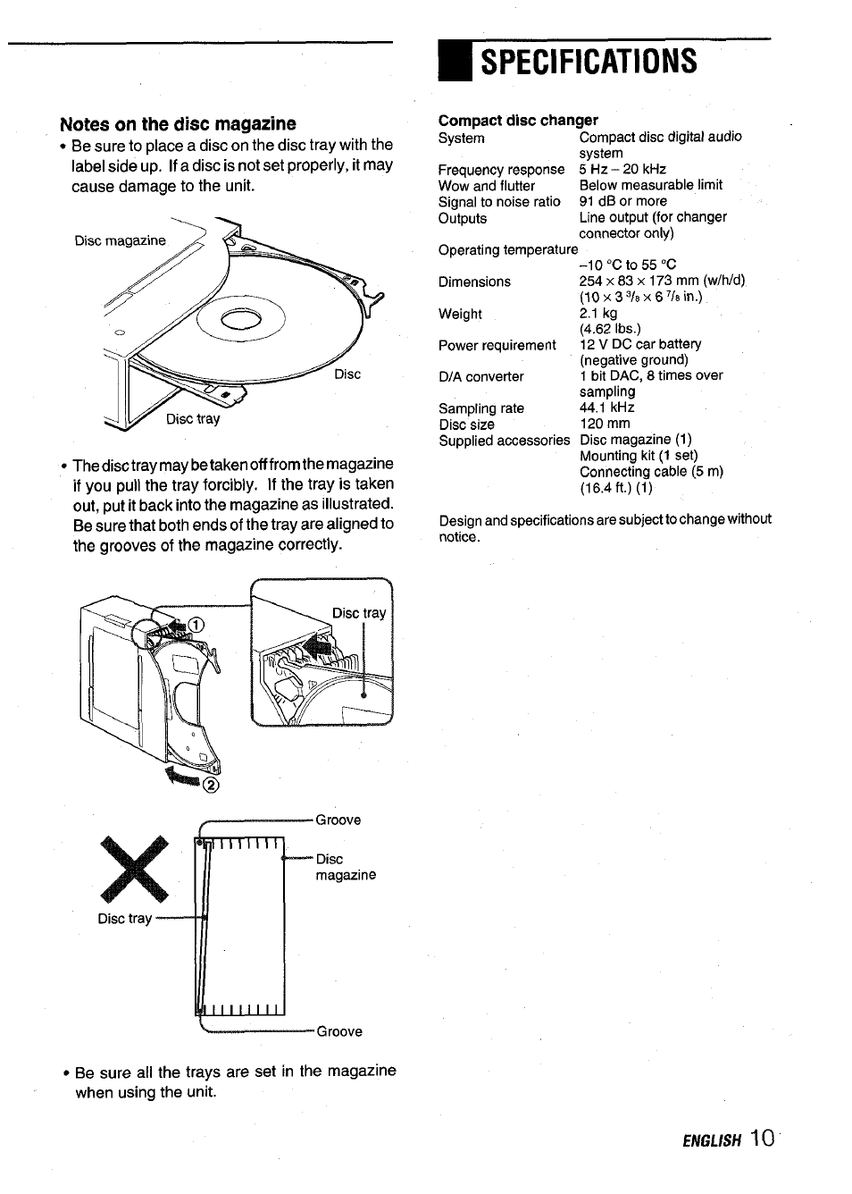 Specifications | Aiwa ADC-EXI06 User Manual | Page 11 / 32