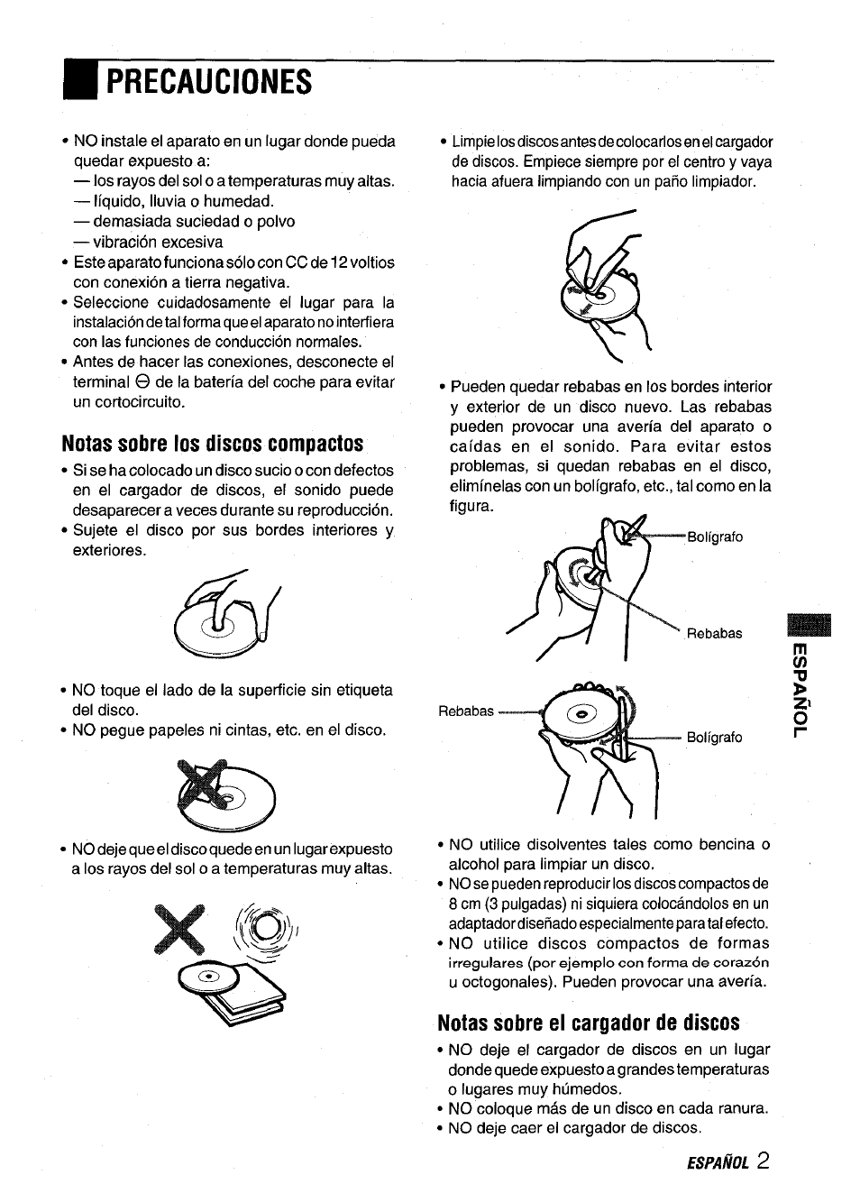 Precauciones | Aiwa ADC-EXI06 User Manual | Page 13 / 32