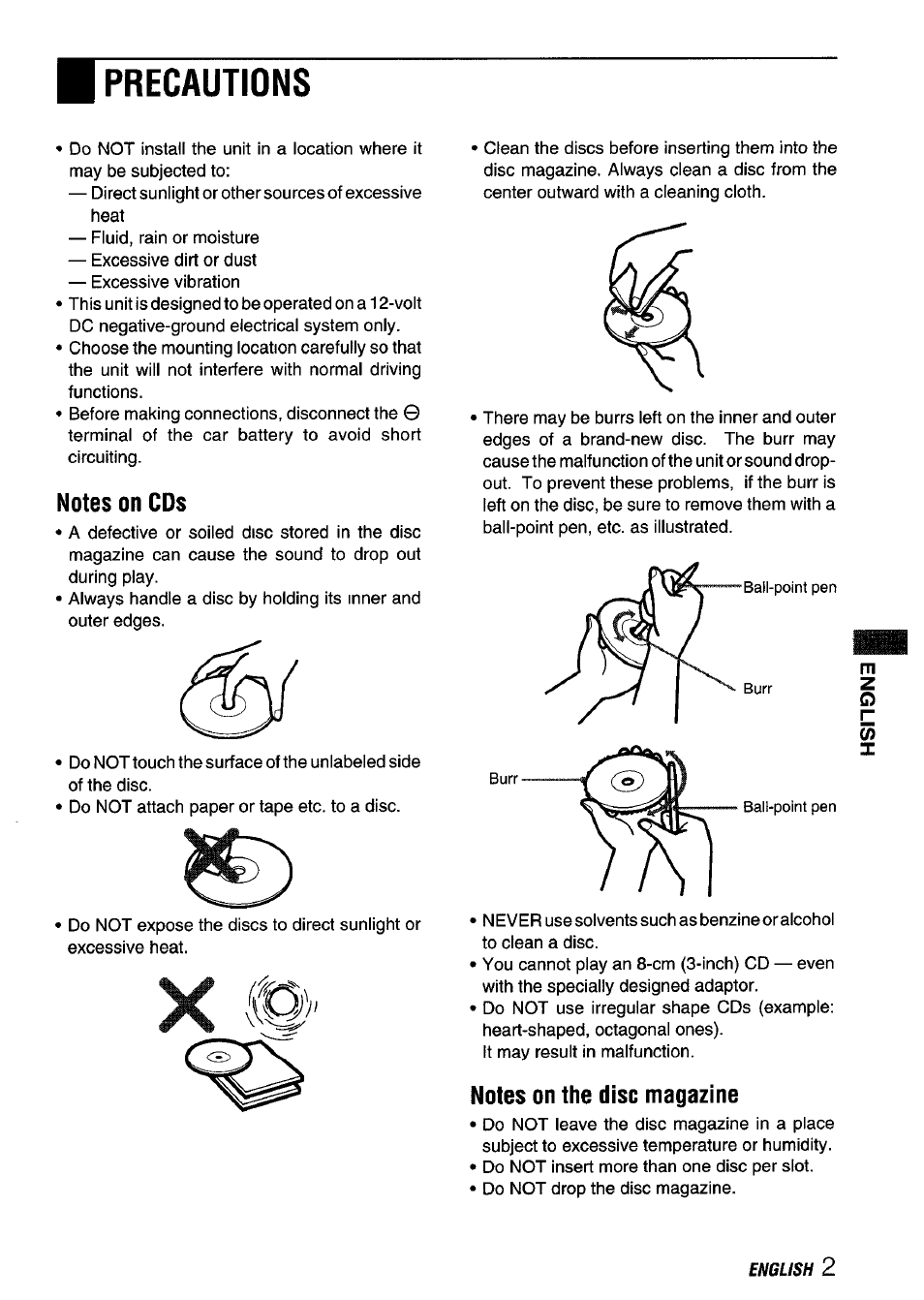 Precautions | Aiwa ADC-EXI06 User Manual | Page 3 / 32