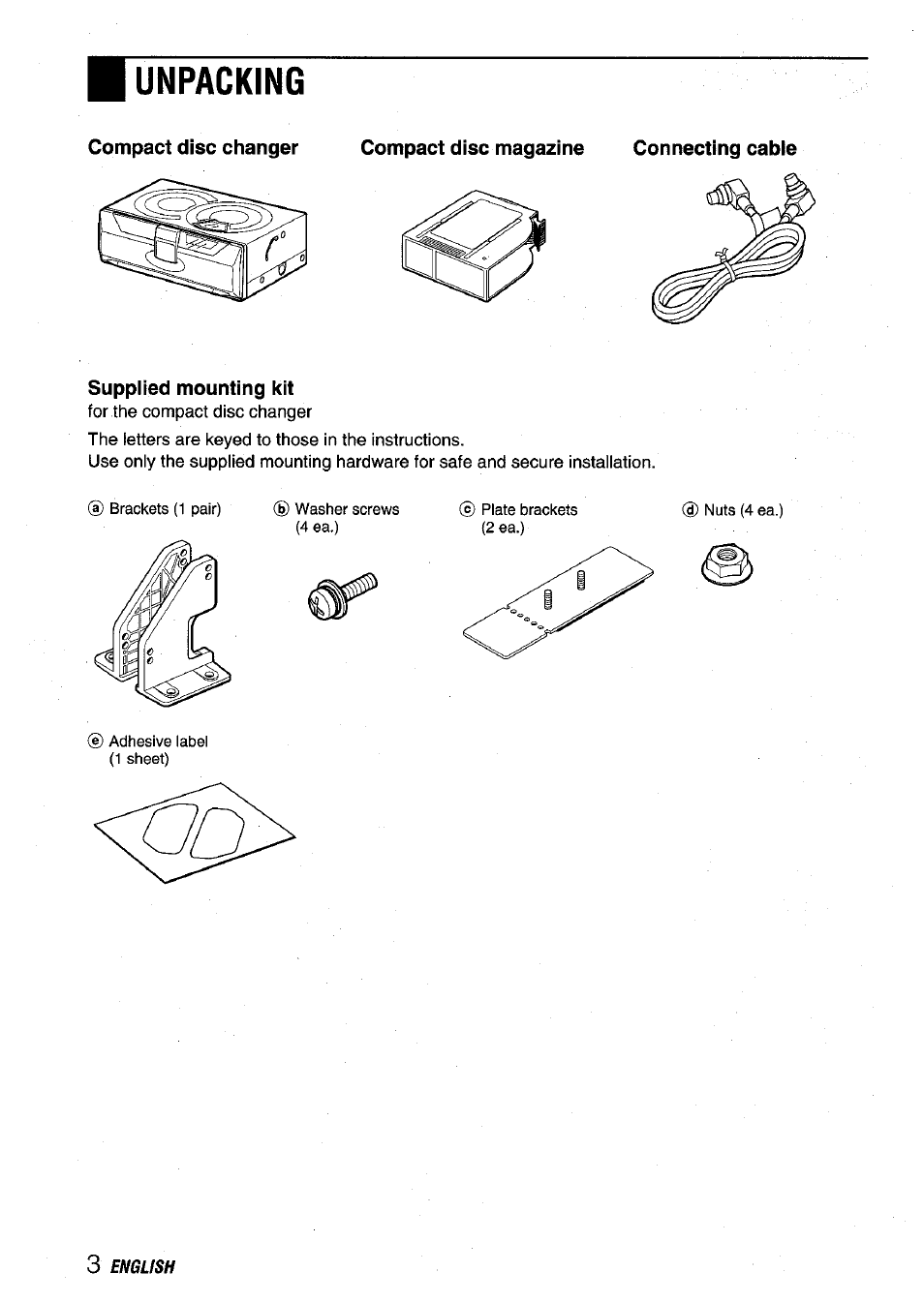 Unpacking | Aiwa ADC-EXI06 User Manual | Page 4 / 32