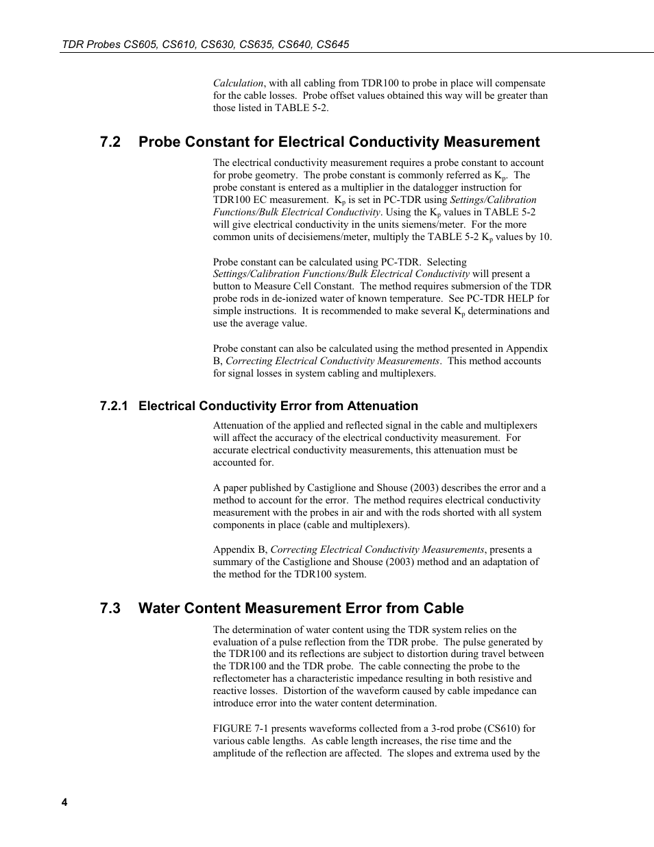 1 electrical conductivity error from attenuation, 3 water content measurement error from cable, Electrical conductivity error from attenuation | Water content measurement error from cable | Campbell Scientific TDR Probes CS605, CS610, CS630, CS635, CS640, CS645 User Manual | Page 10 / 28